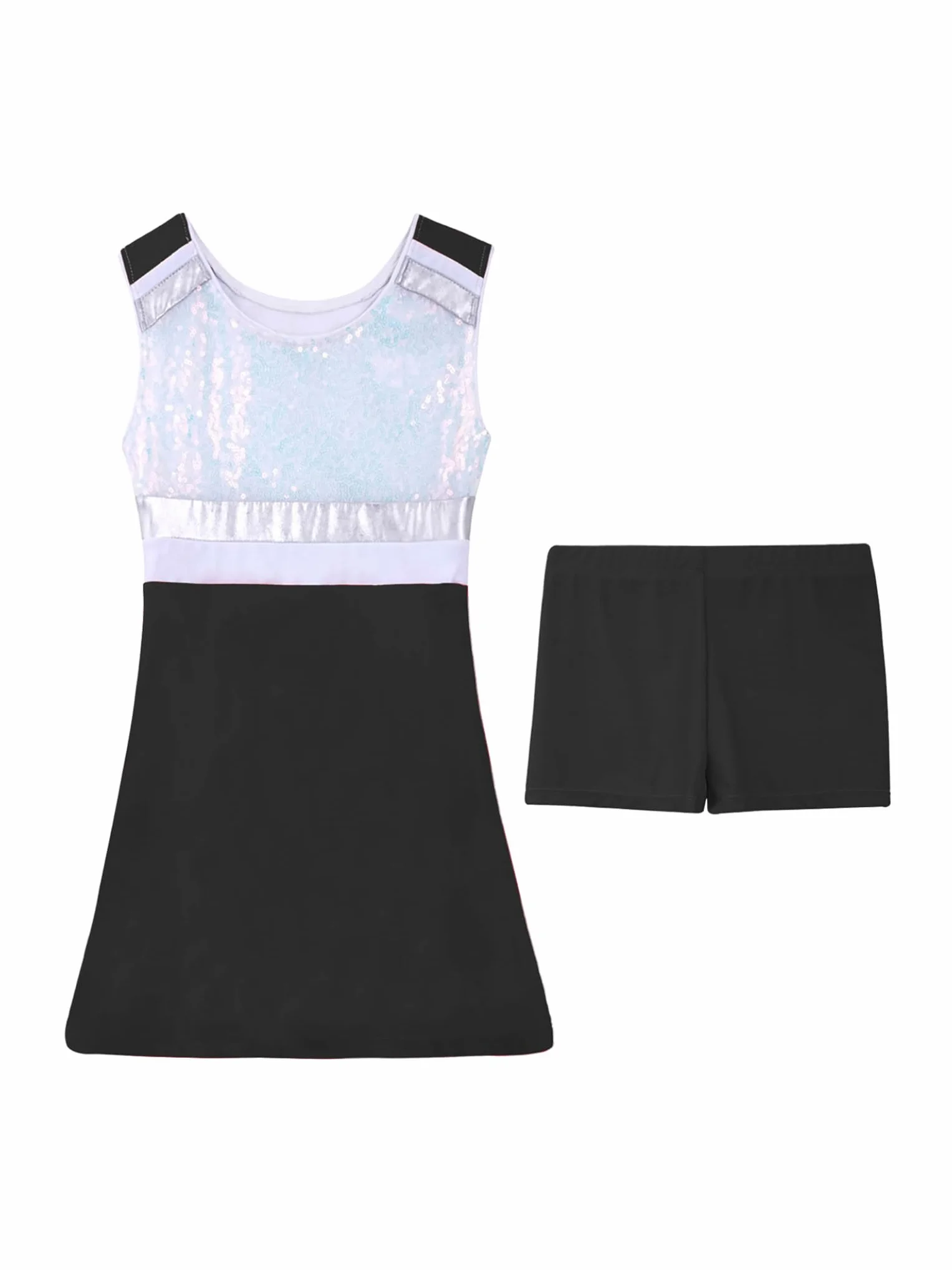 Robe De Danse Fille Enfant Cheerleading Costumes Justaucorps Gymnastique Brillant Tennis Sport Robe avec Short 2-14 Ans