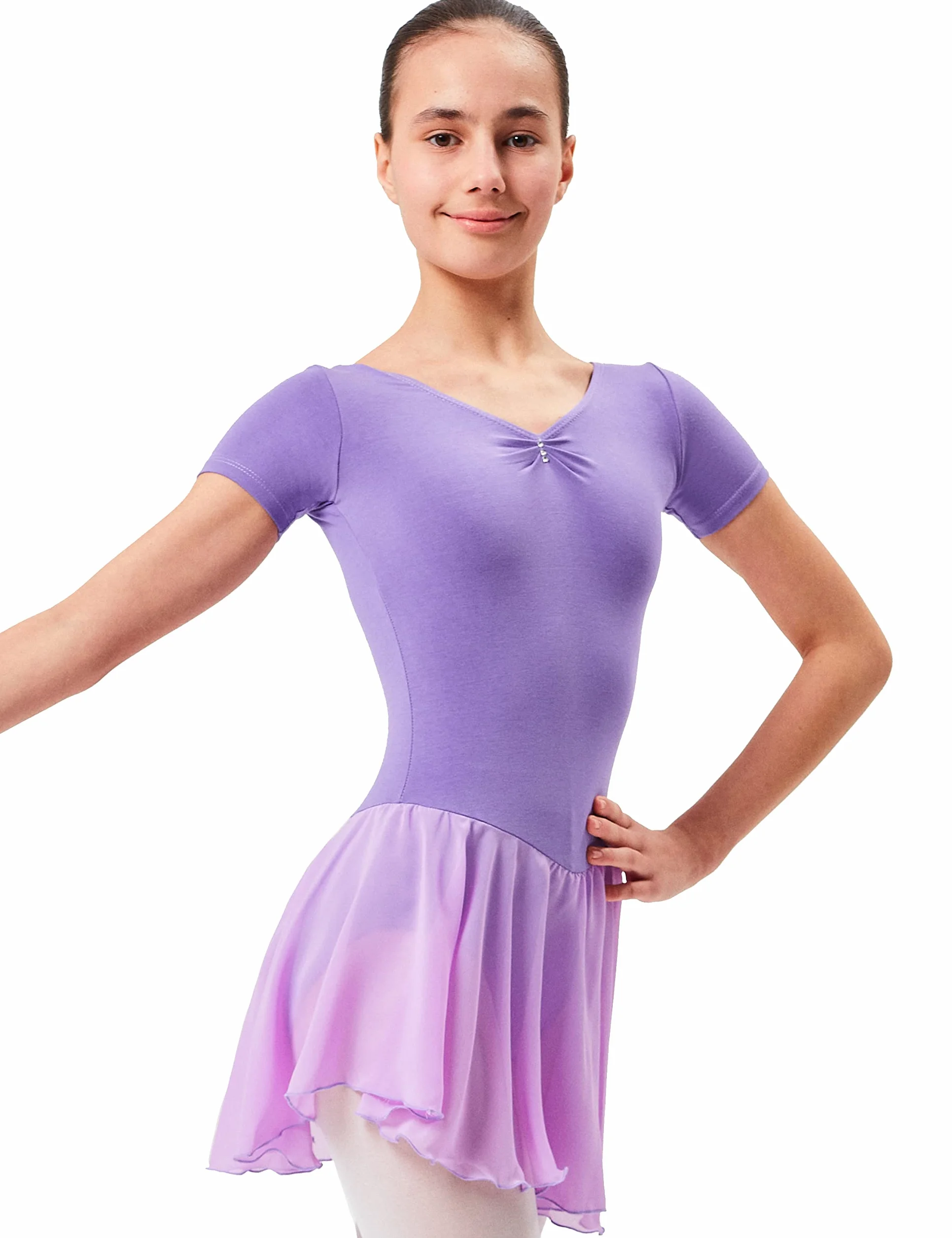 Justaucorps danse fille Betty avec jupette mousseline strass manches courtes danse classique
