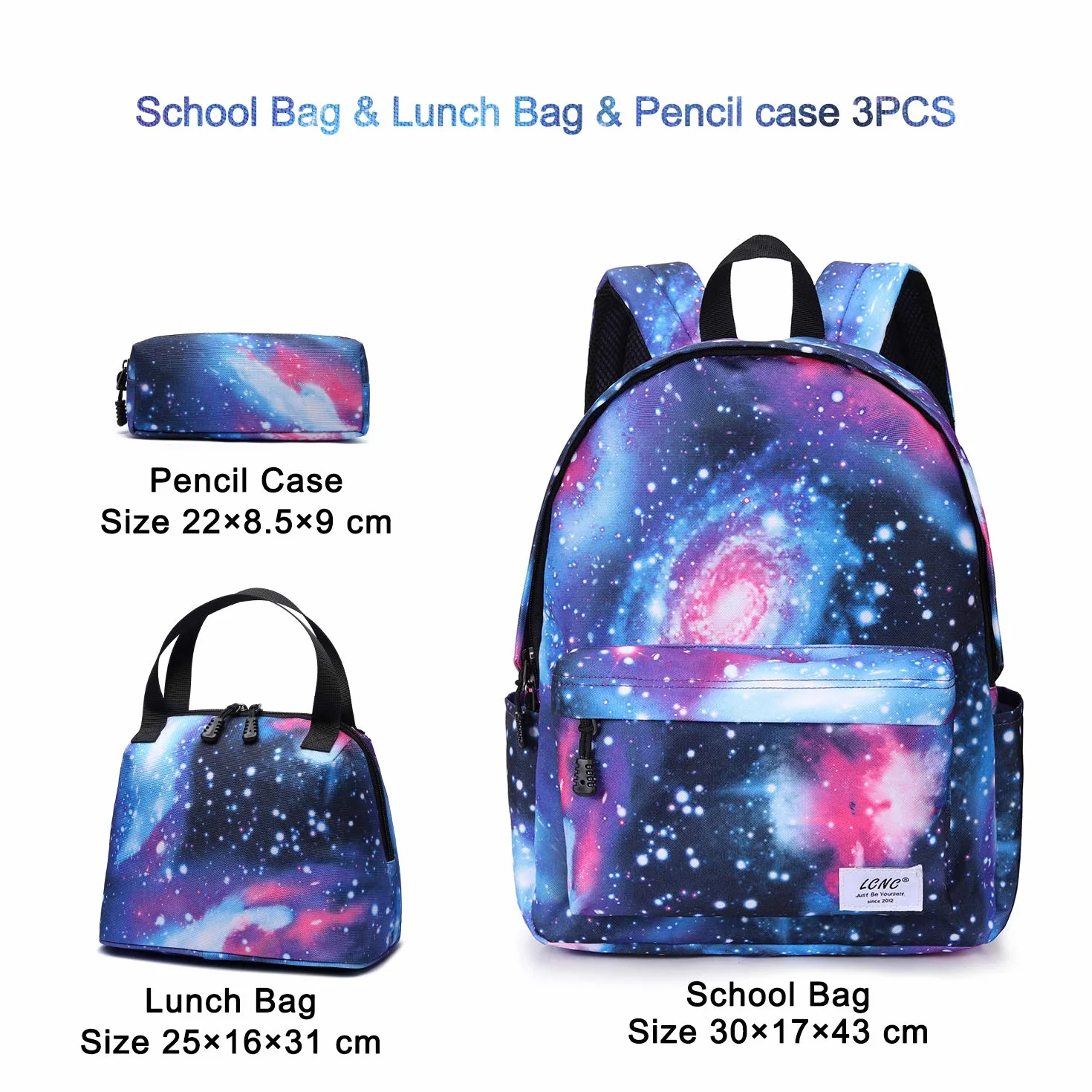 Sac d'école pour garçons et filles motif galaxie - Résistant à l'eau - Sac à dos décontracté - Pour étudiants Ensemble F-galaxy bleu. Taille unique