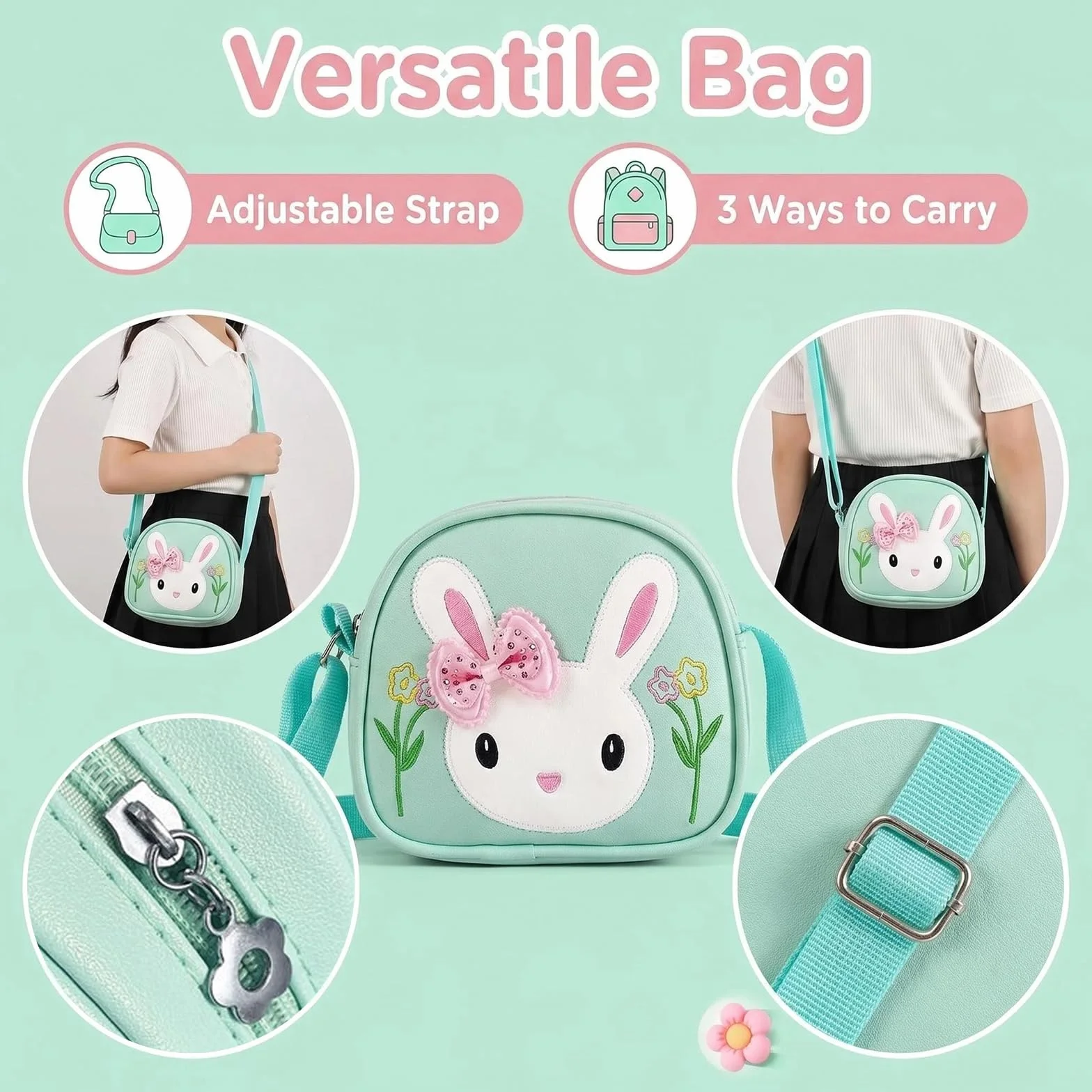 Sac à Main Fille, Sac Petite Fille, Sacs à Bandoulière pour Tout-Petits Filles avec Bretelles Réglables, Sacs a Main Petite Filles avec Lunettes de Soleil & Épingles à Cheveux