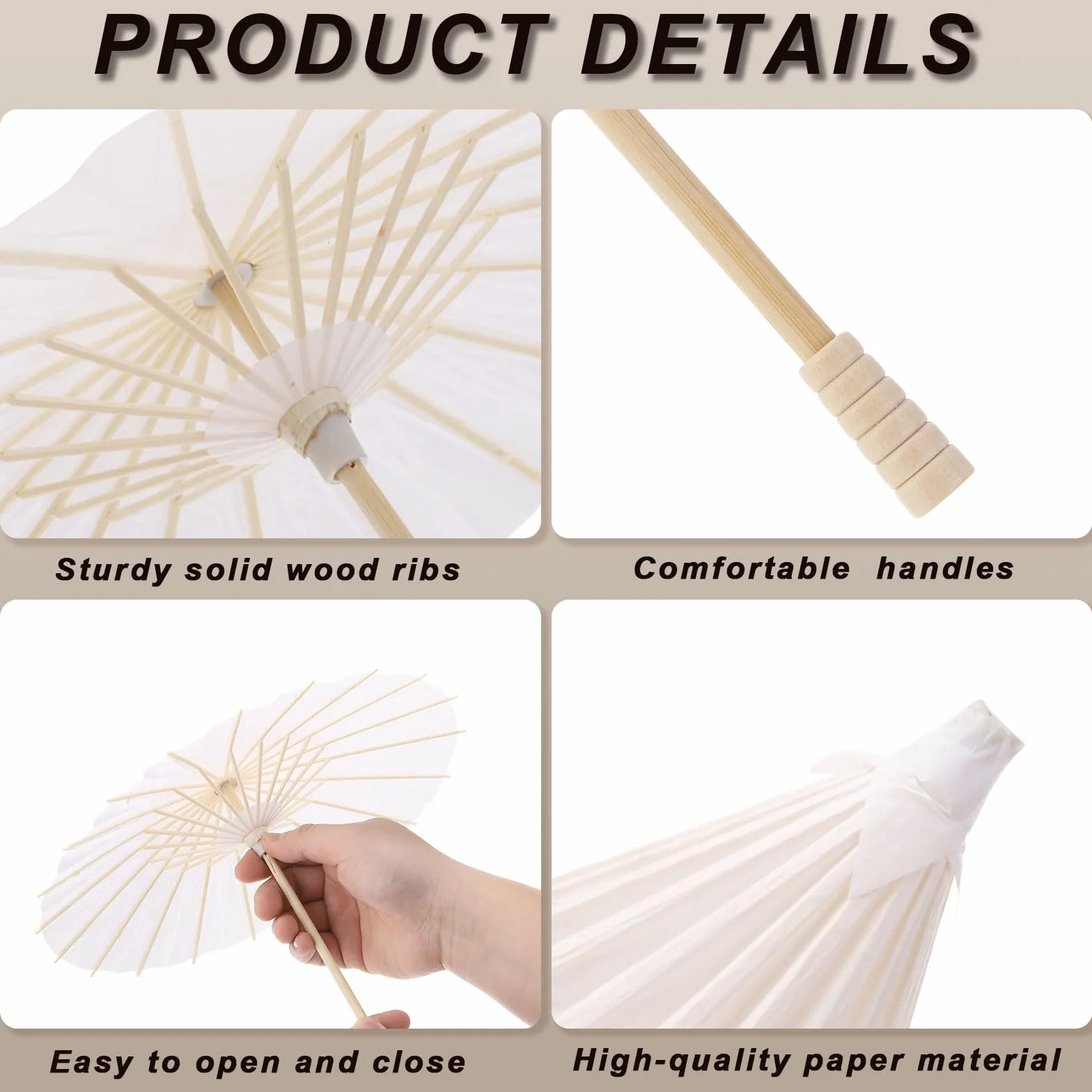 QUARKZMAN 6 Parapluies en papier, 40cm Parapluie en papier Parasol DIY Oiled Paper Painting Parapluies pour la décoration de fête de mariage de fête d'artisanat de photographie, blanc