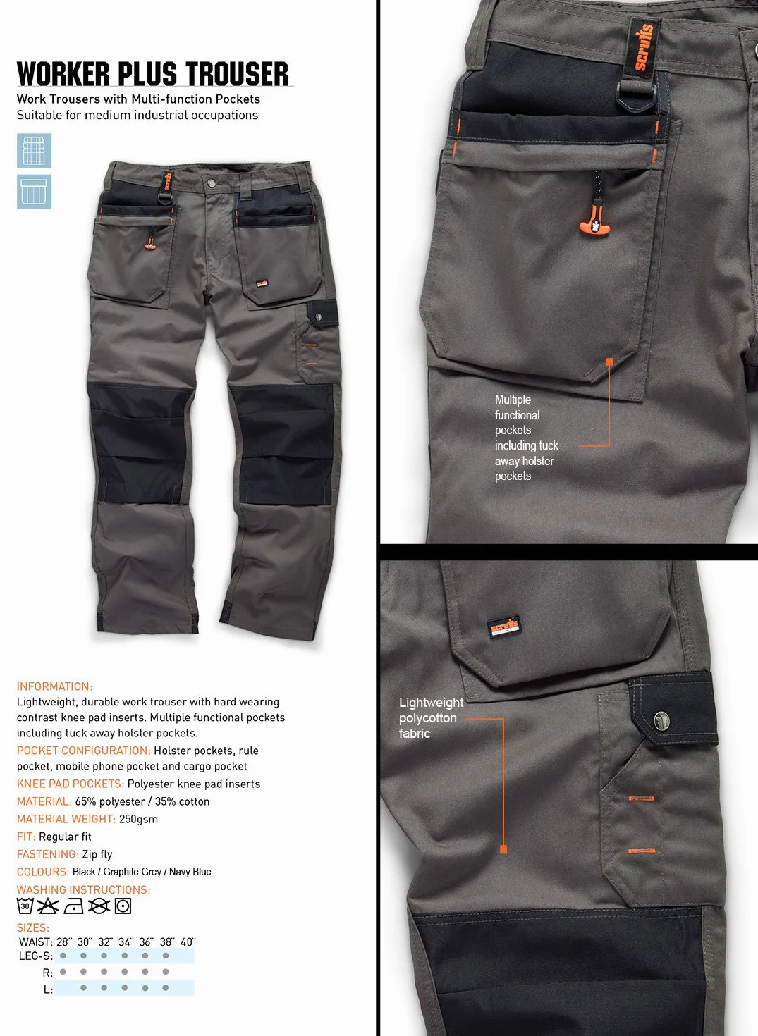 Scruffs Worker Plus Trousers Graphite Grey Pantalon d'utilité Professionnelle Homme