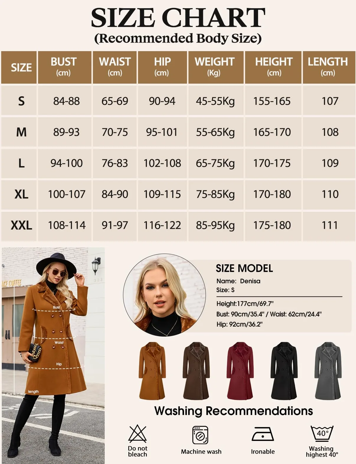 Yuson Girl Manteau Femme Hiver Longue Classiques Double Boutonnage Manteau Chaud Coupe Vent Manteaux Mi-Long Automne Hiver Trench Coat à Revers Chic et Élégant avec Poches