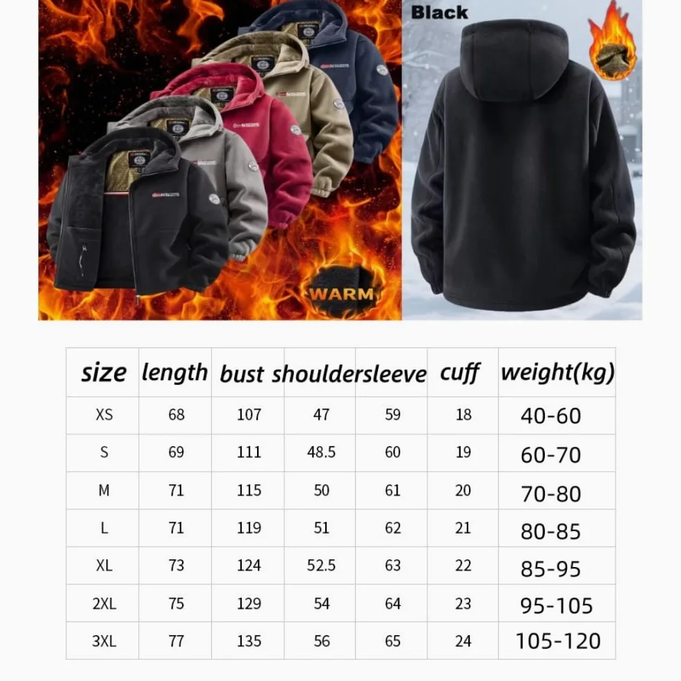 Veste polaire brodée zippée pour homme avec doublure thermique en graphite - Veste cardigan à capuche en polaire double face coupe-vent Sherpa