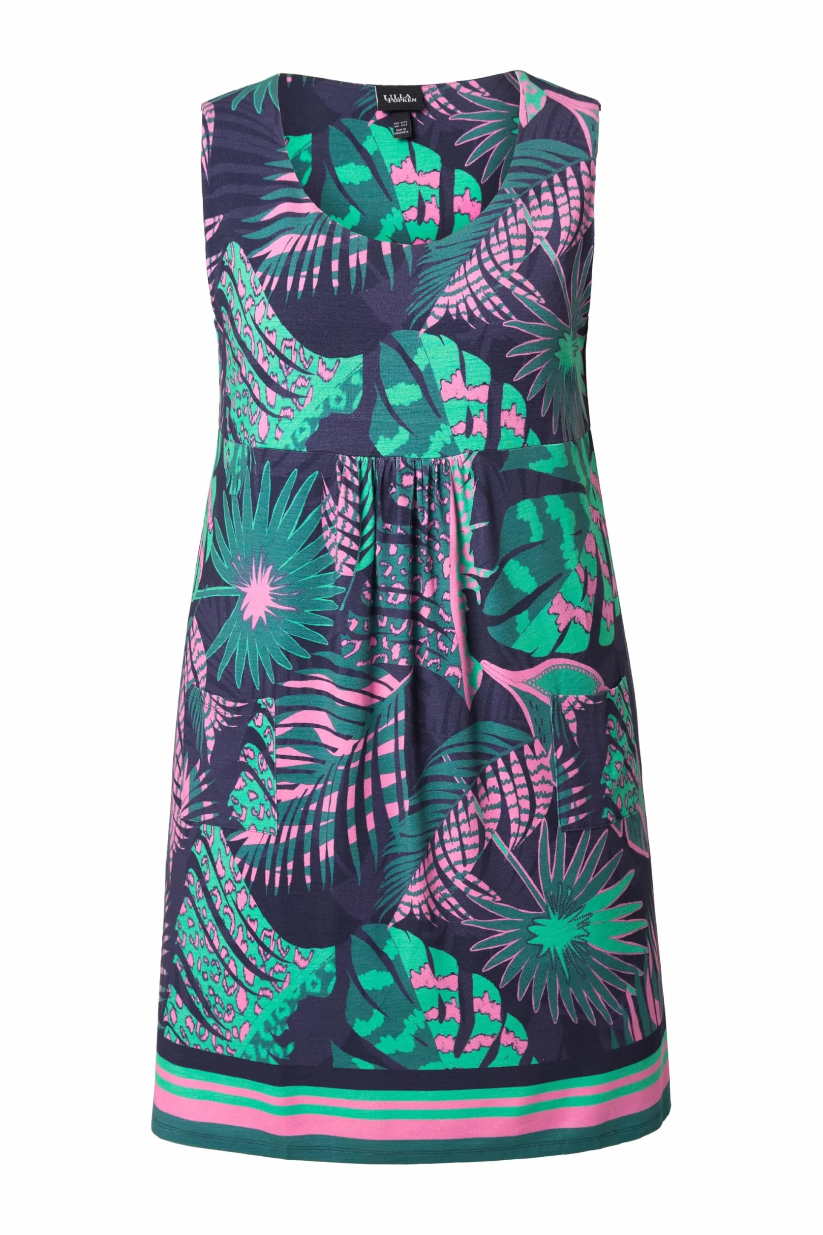 Ulla Popken Femme Grandes Tailles Robe en Jersey imprimé, sans Manches, Coupe évasée et col Rond 831685