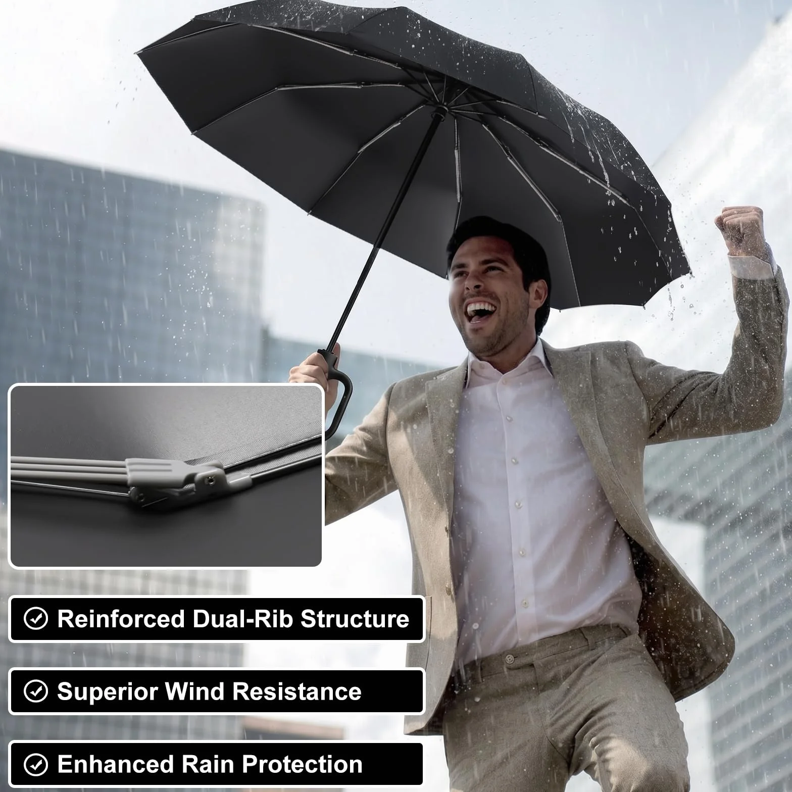 Parapluie Pliant Automatique Compact – Résistant au Vent et à la Tempête – Léger et Solide – Ouverture et Fermeture Faciles – Pour Voyage Homme/Femme