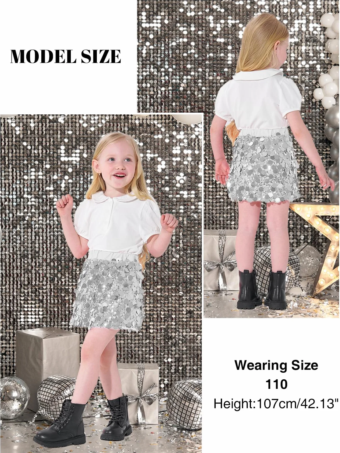 Miipat Jupe à Paillette Fille Scintillant Enfants Mini Jupes Glitter avec Doublure Taille Élastique Princesse Tutu Filles Skorts pour Danse Anniversaire Fête Festivals