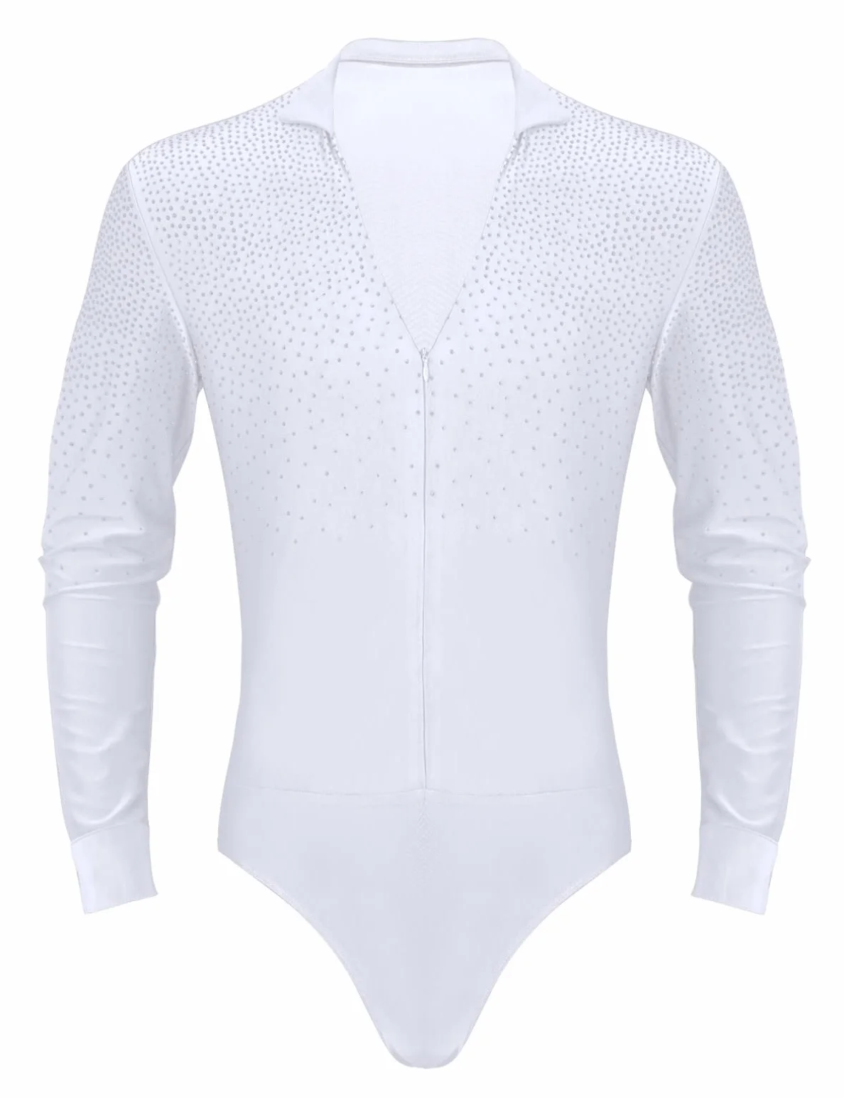 iiniim Body Chemise De Danse Manche Longue Col V Homme Justaucorps Danse Latine Tango Rumba Strass Shirt Leotard Dance Ballroom Bodysuit Soirée Bal Fête M-XXL