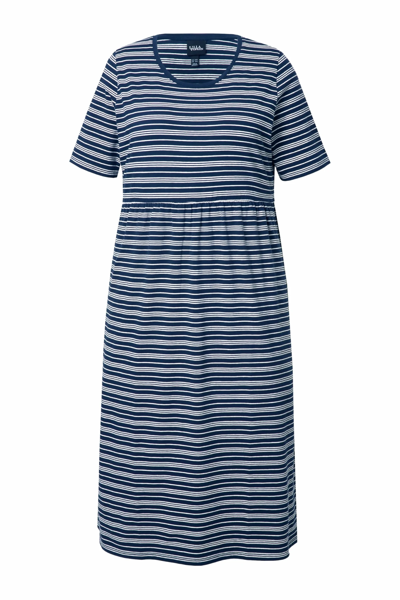 Ulla Popken Femme Grandes Tailles Robe midi à Rayures, décolleté en V et Manches Courtes, Coupe évasée 841136