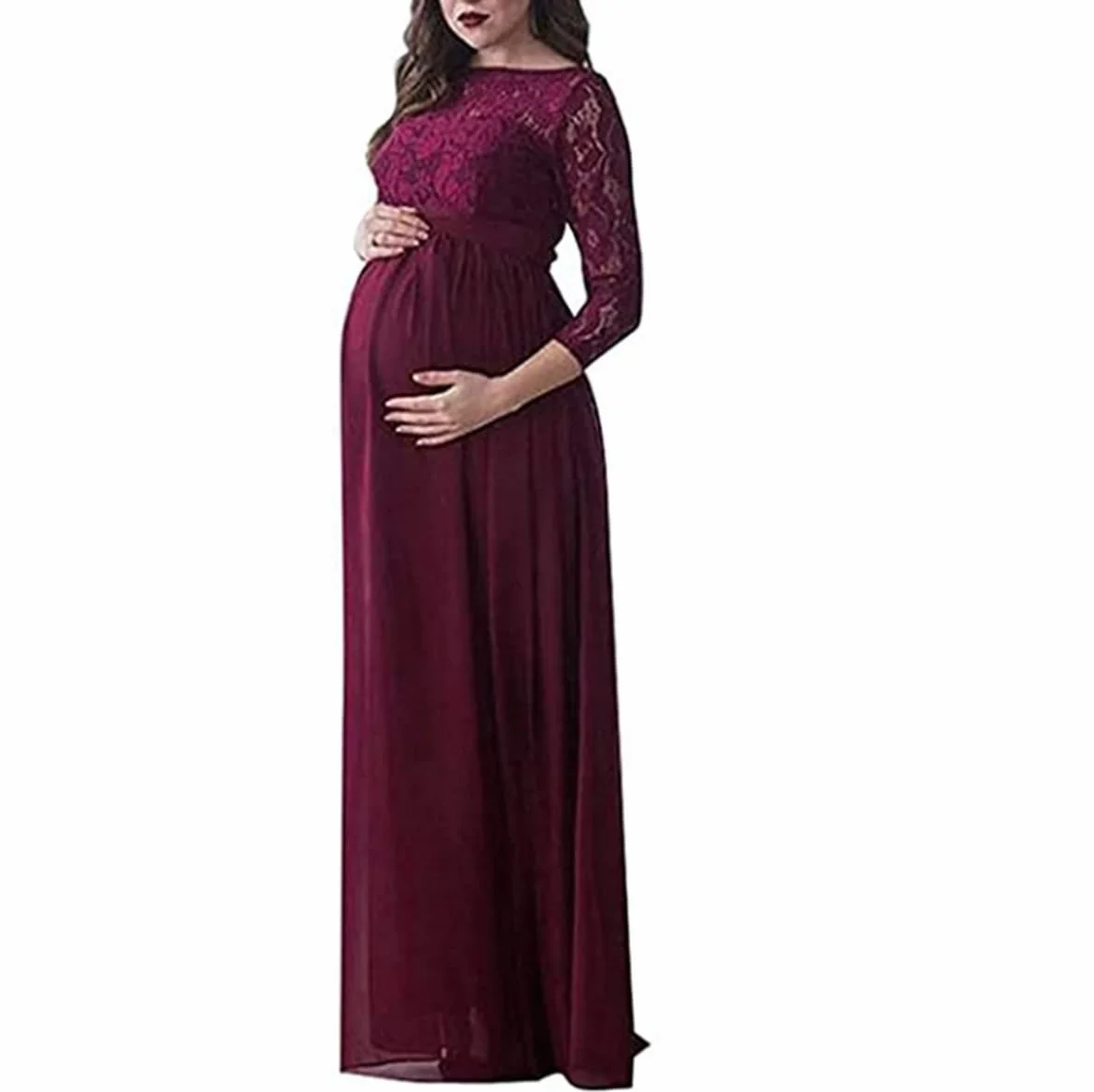 Robe de Grossesse Longue Femme en Dentelle Robe Matérnité Enceinte d'Été Élégante pour Photographie Soirée Mariage Cérémonie Cocktail