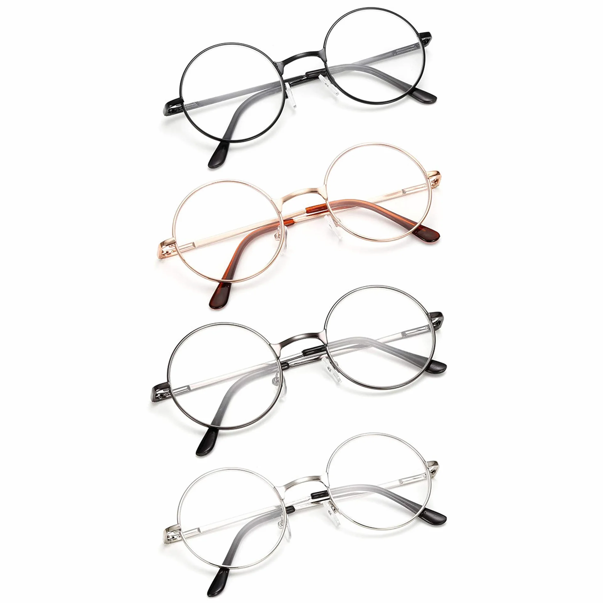 4-Paquet Lunettes de Lecture Femme Homme Rondes Retro Monture Métalliques Lens Transparentes Lunettes pour Lire Presbyte
