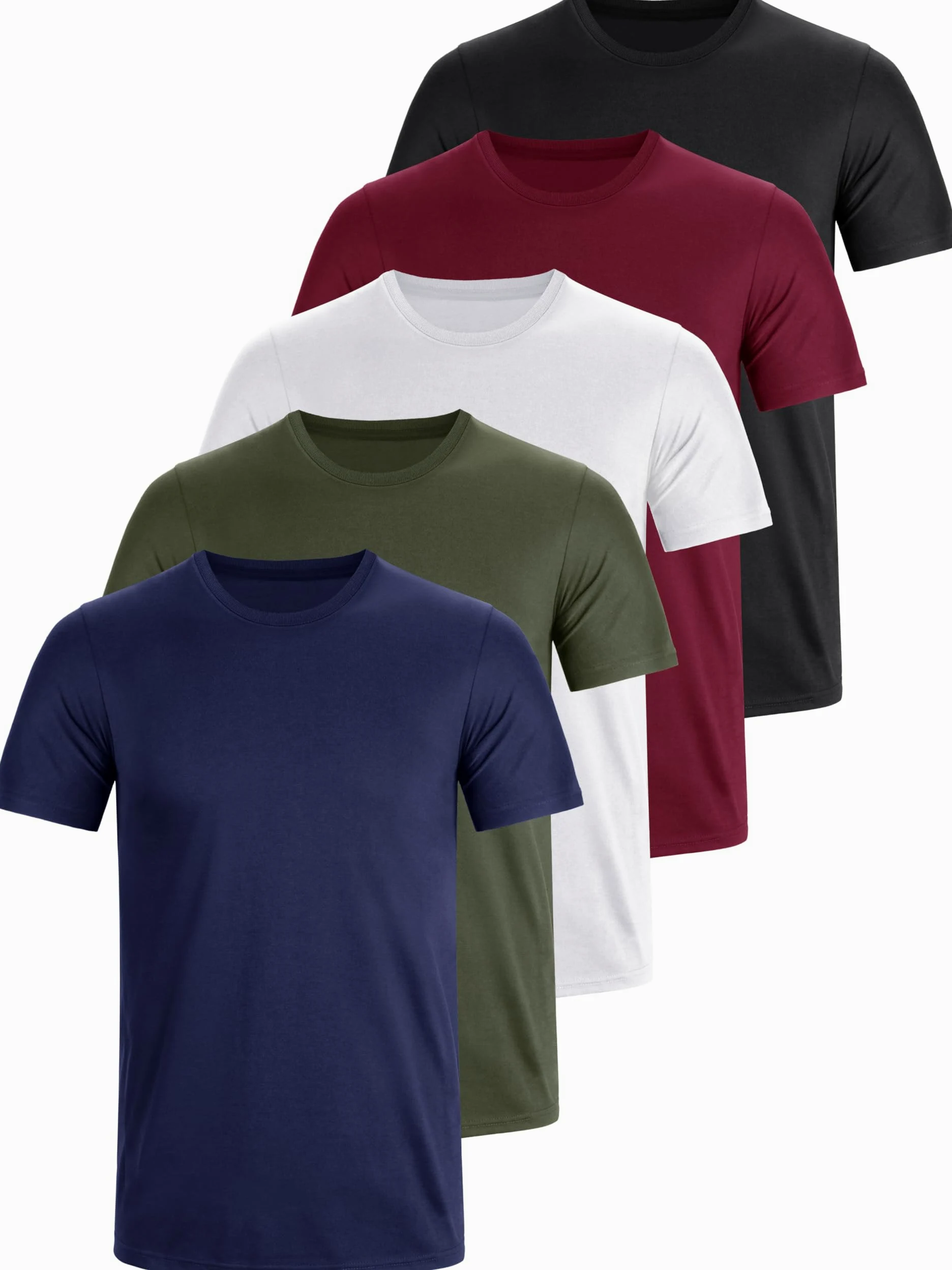 Lot de 5 t-shirts en coton à col rond pour homme - Respirant - Manches courtes - Uni - Tailles M-5XL