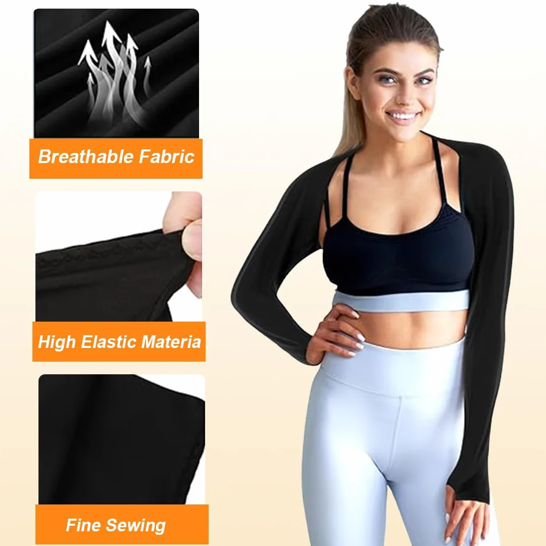 Châle pour les bras anti-UV respirant Boléro femme avec trous pour les doigts Noir