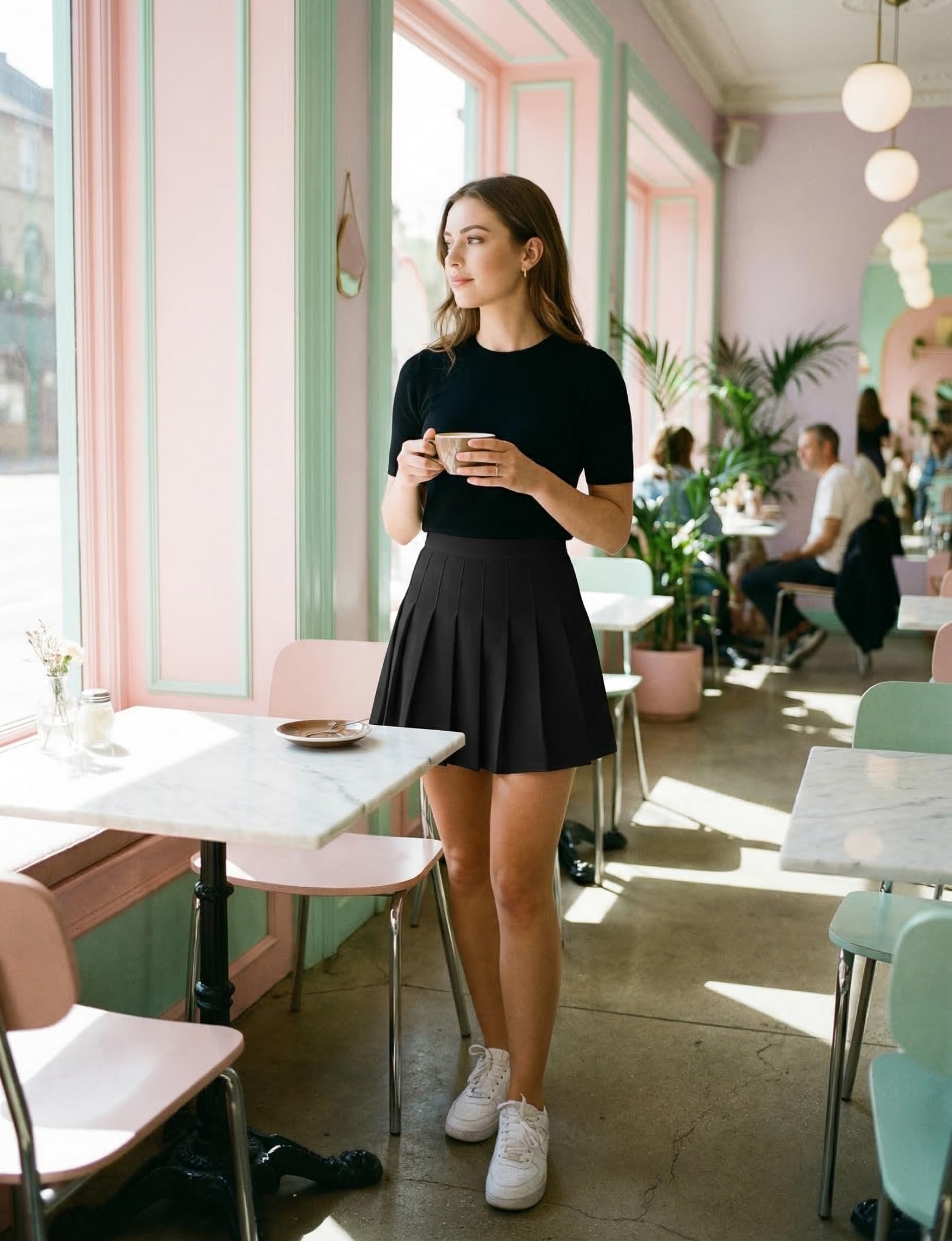 High-Waisted Pleated A-Line Mini Skirt