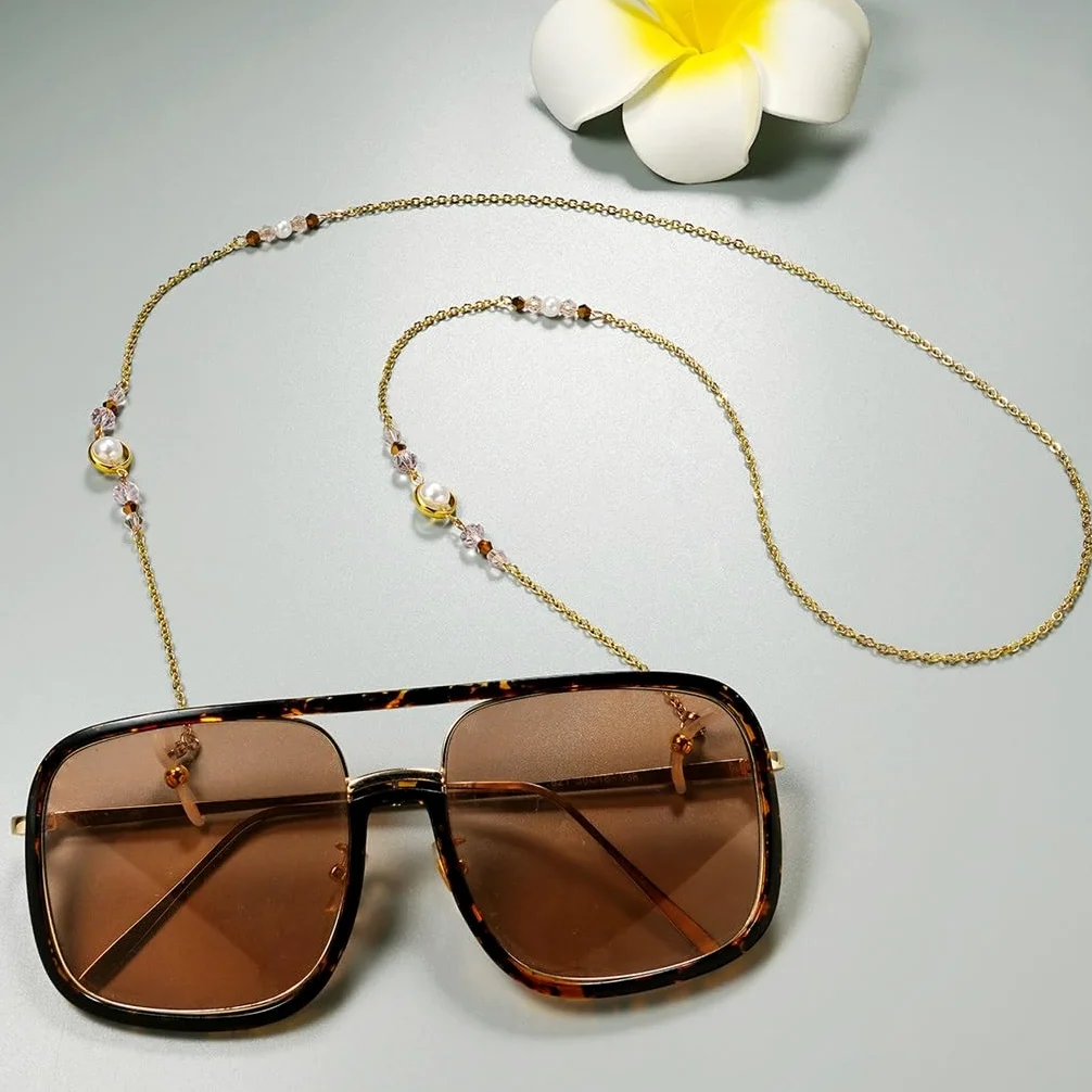 Chaîne en Acier Inoxydable pour Lunettes de Soleil, Cordon en Perles et Cristaux pour Femme