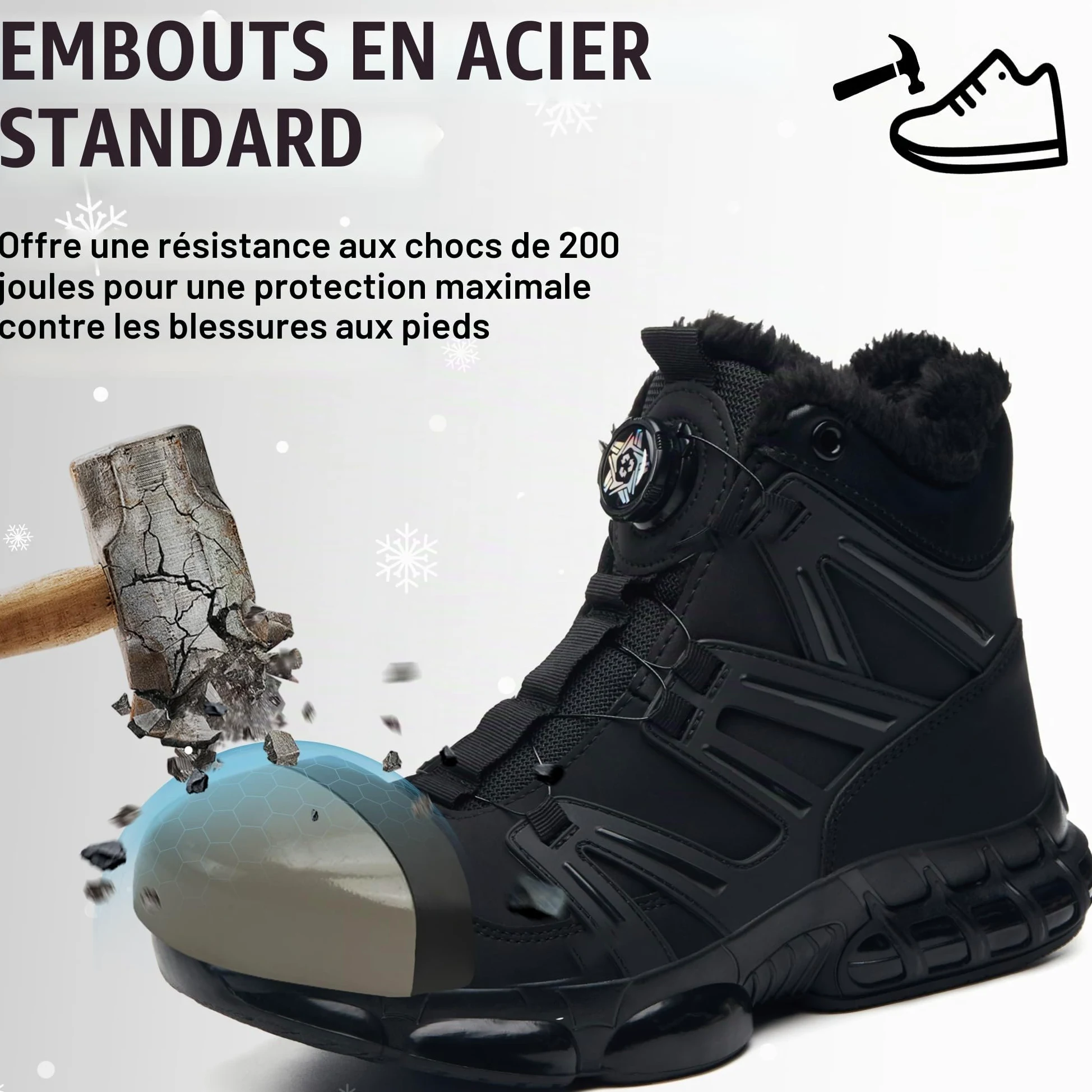 Chaussures de Sécurité Hiver Montante Basket Securite Hommes Femmes | Cuir synthétique avec doublure polaire, Chaussures de Travail Embout en Acier+Kevlar, EN ISO 20345, Bottines de Sécurité