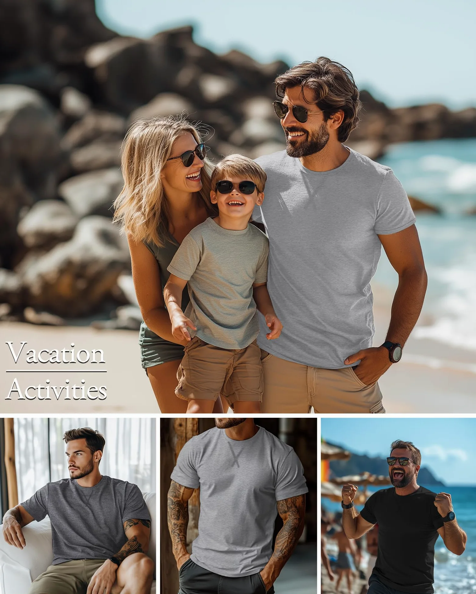 Neer Lot de 3 t-shirts grands et grands en coton à manches courtes et col rond pour homme, grande taille, hauts hipster, longline