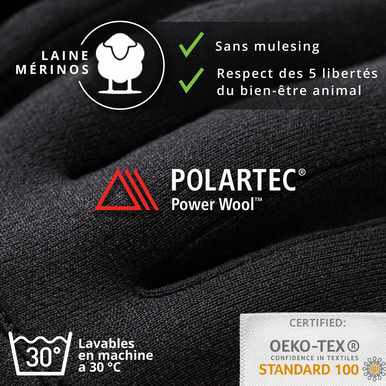 THE HEAT COMPANY MERINO LINER PRO Sous gants mérinos Gants tactiles de laine mérinos Noir