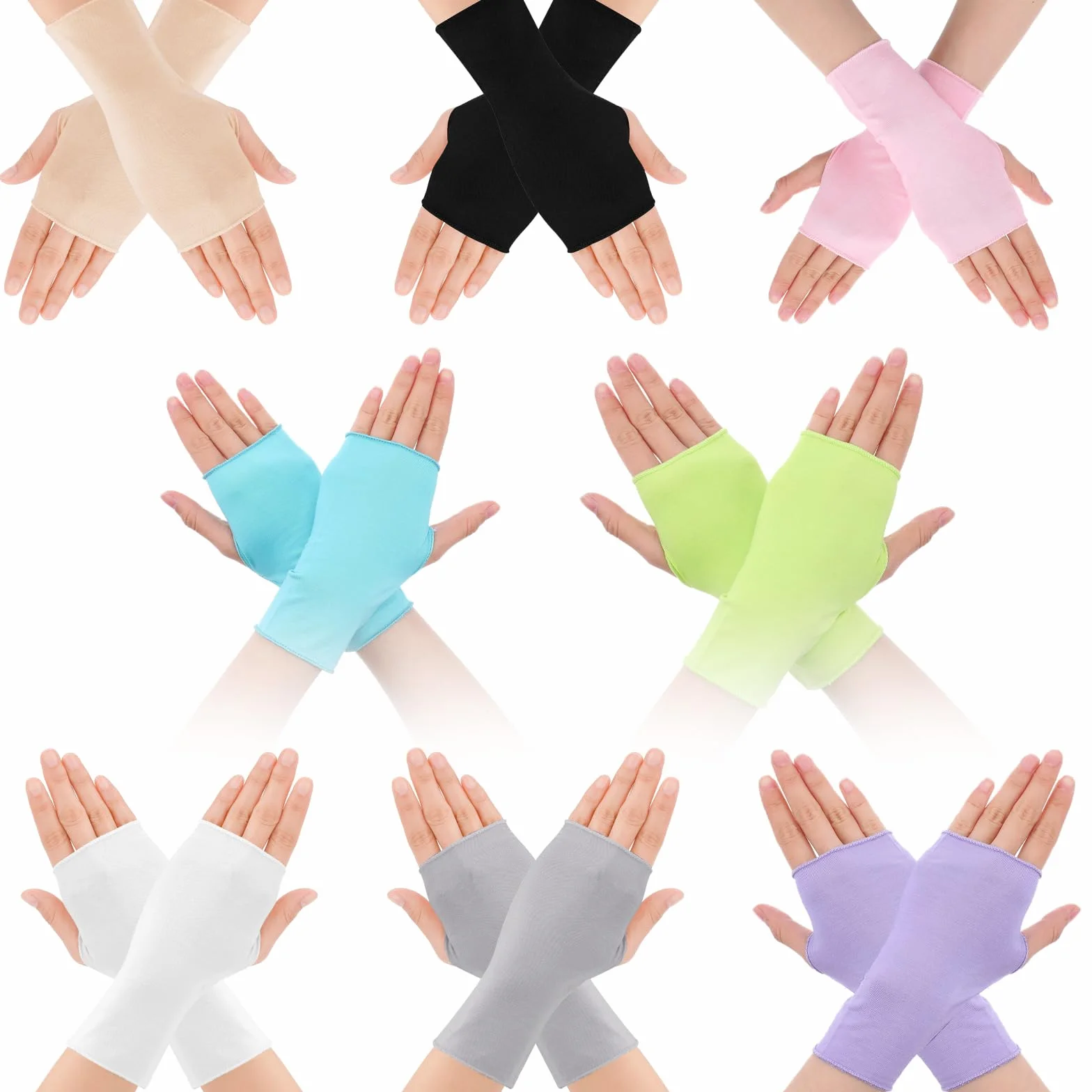 Gants de protection solaire UV femme coton demi-doigts sans doigts écran tactile lot de 8 paires