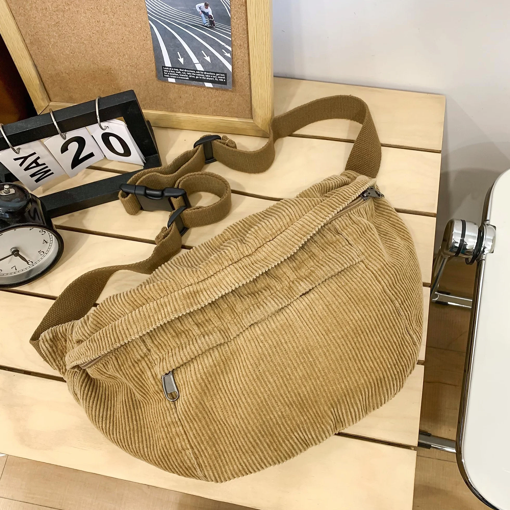 Sac Banane Femme Grand Format Tendence, Sac à Bandoulière Réglable Ceinture de Voyage pour Randonnée (Cachi)