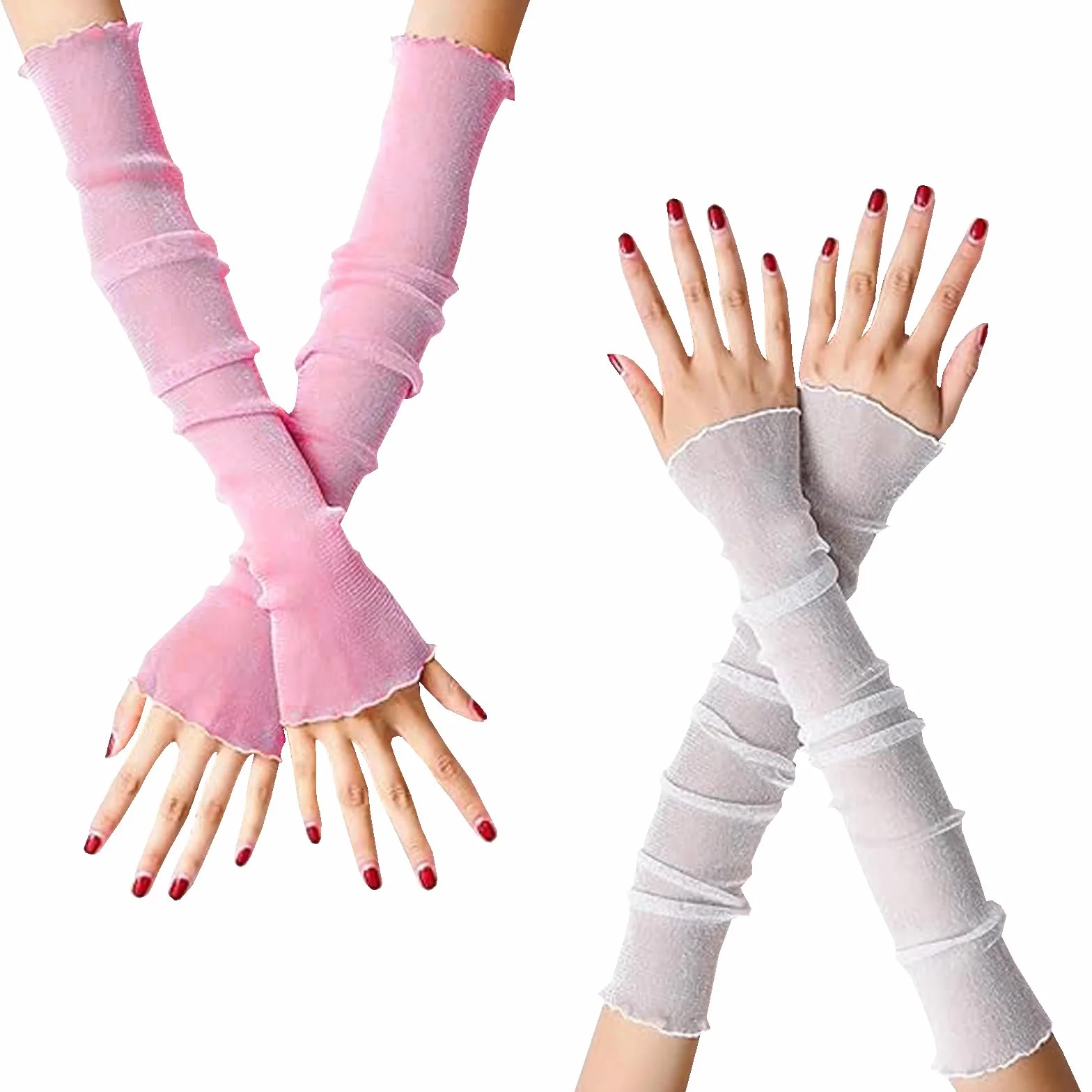 Manchettes sans Doigts 2 Paires Gants Elastique Respirant Couleur Uni Brillant Mariage Protection de Soleil