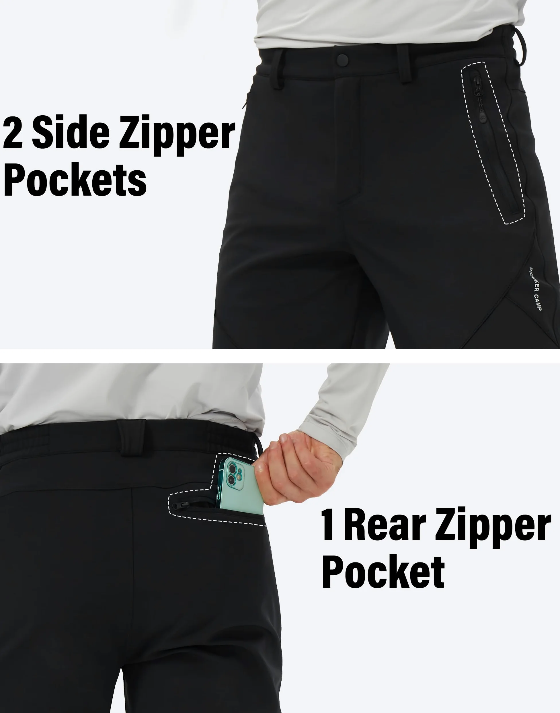 Pioneer Camp Pantalon de randonnée pour homme doublé en polaire isolé, imperméable, chaud, coupe-vent, pantalon de travail