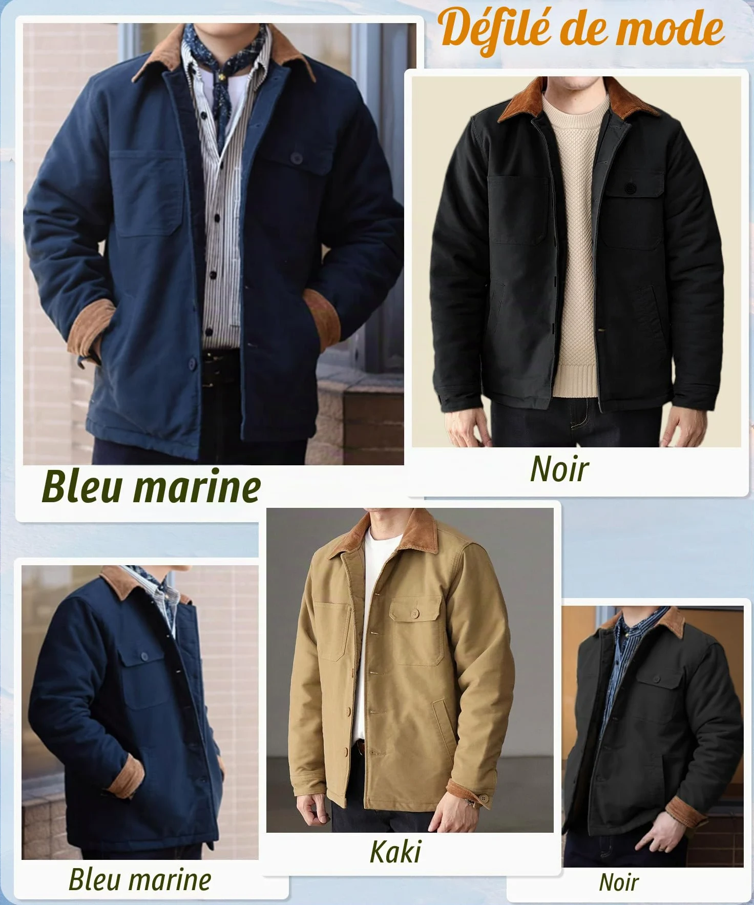 Blouson Homme Hiver Chaud Filled Trench Manteau Veste en Coton Doublure Matelassée Vestes Parka Jacket avec 5 Poches