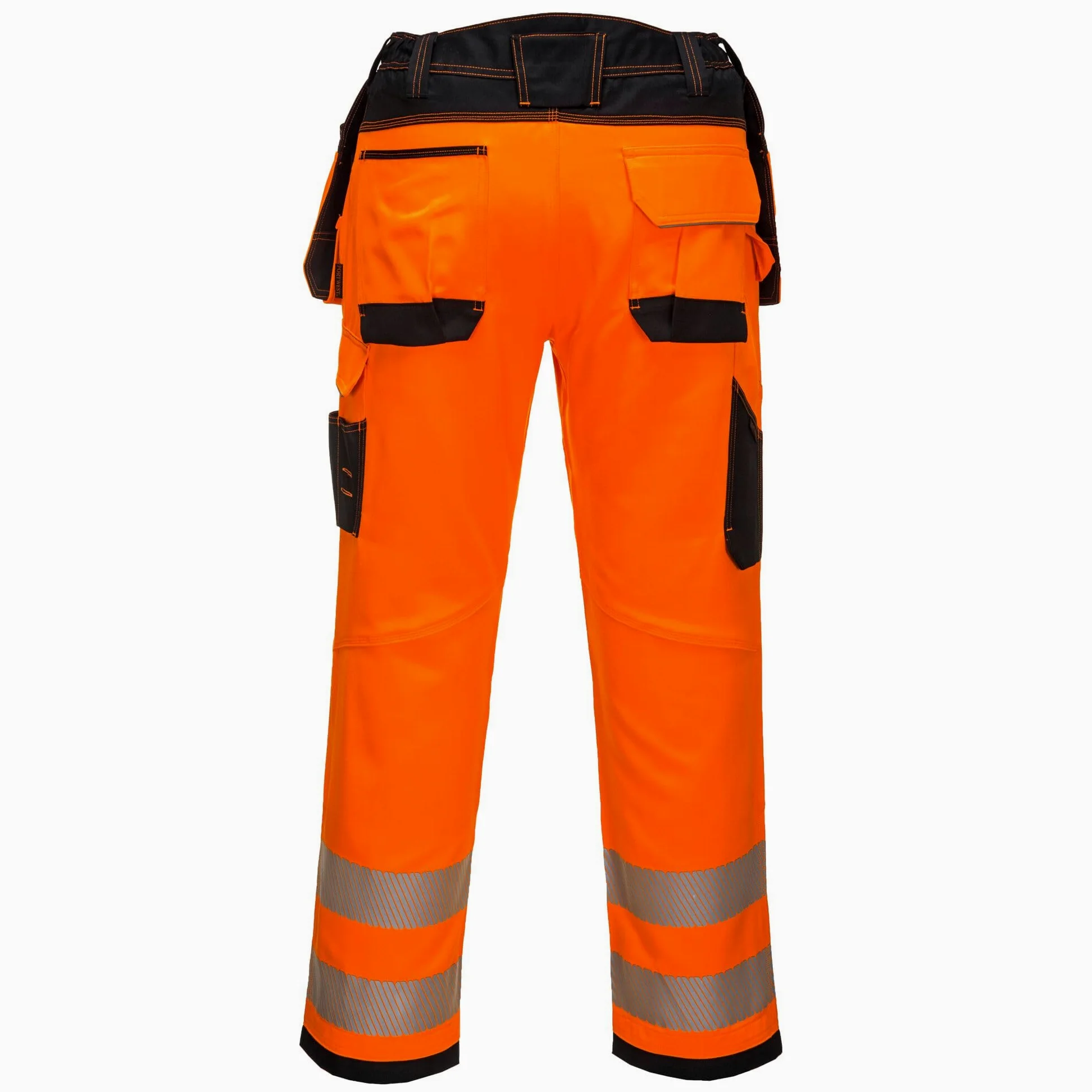 Portwest T501 Renforcé PW3 Pantalon de Travail Poches Porte Réfléchissant | Orange/Noir, EN 14404, EN ISO 20471 Classe 2, Renfort en Tissu Oxford, Coutures Triples, Polycoton