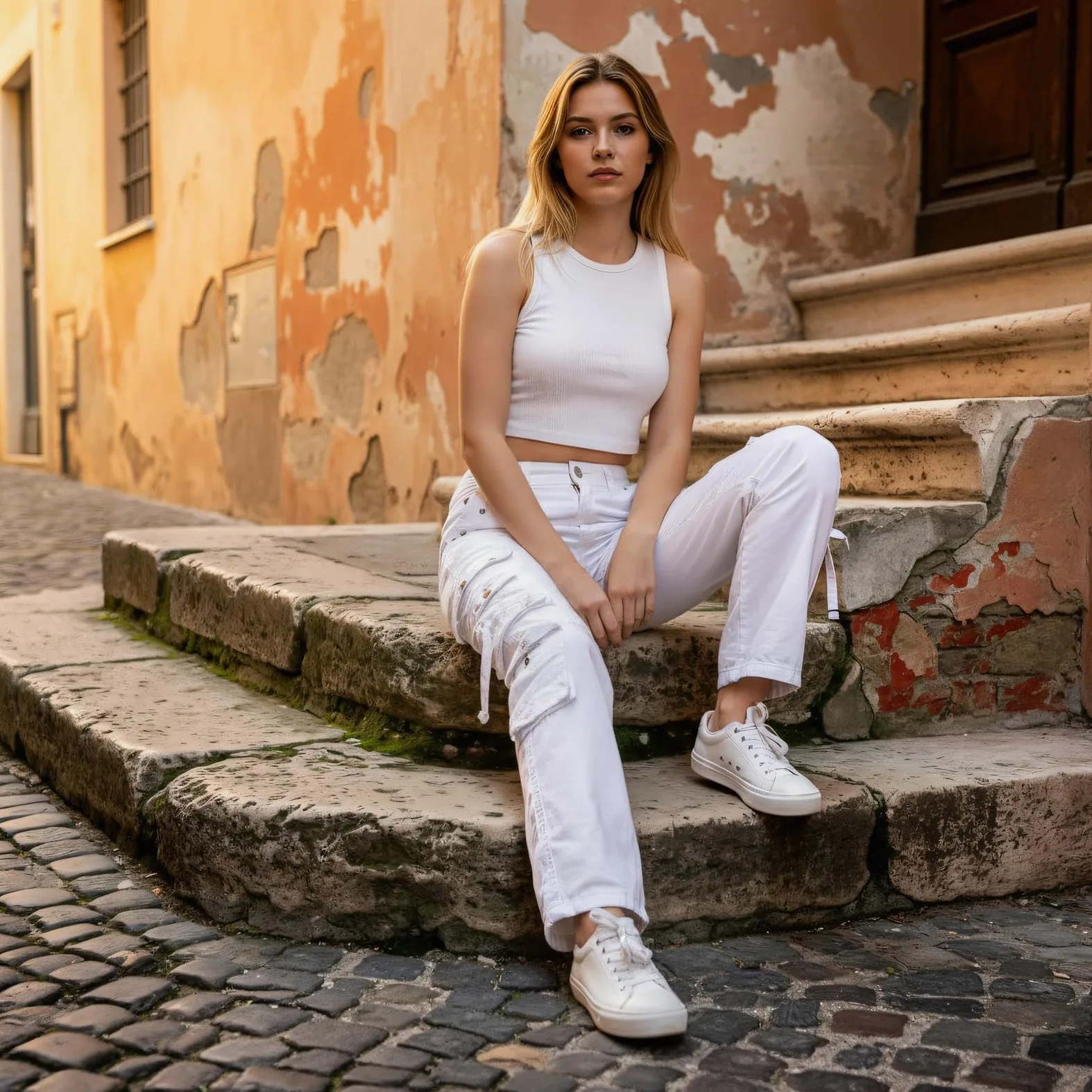 Aeslech Pantalon de travail cargo décontracté en coton pour femme - Taille haute - Pour voyage, randonnée, Y2K - Avec plusieurs poches