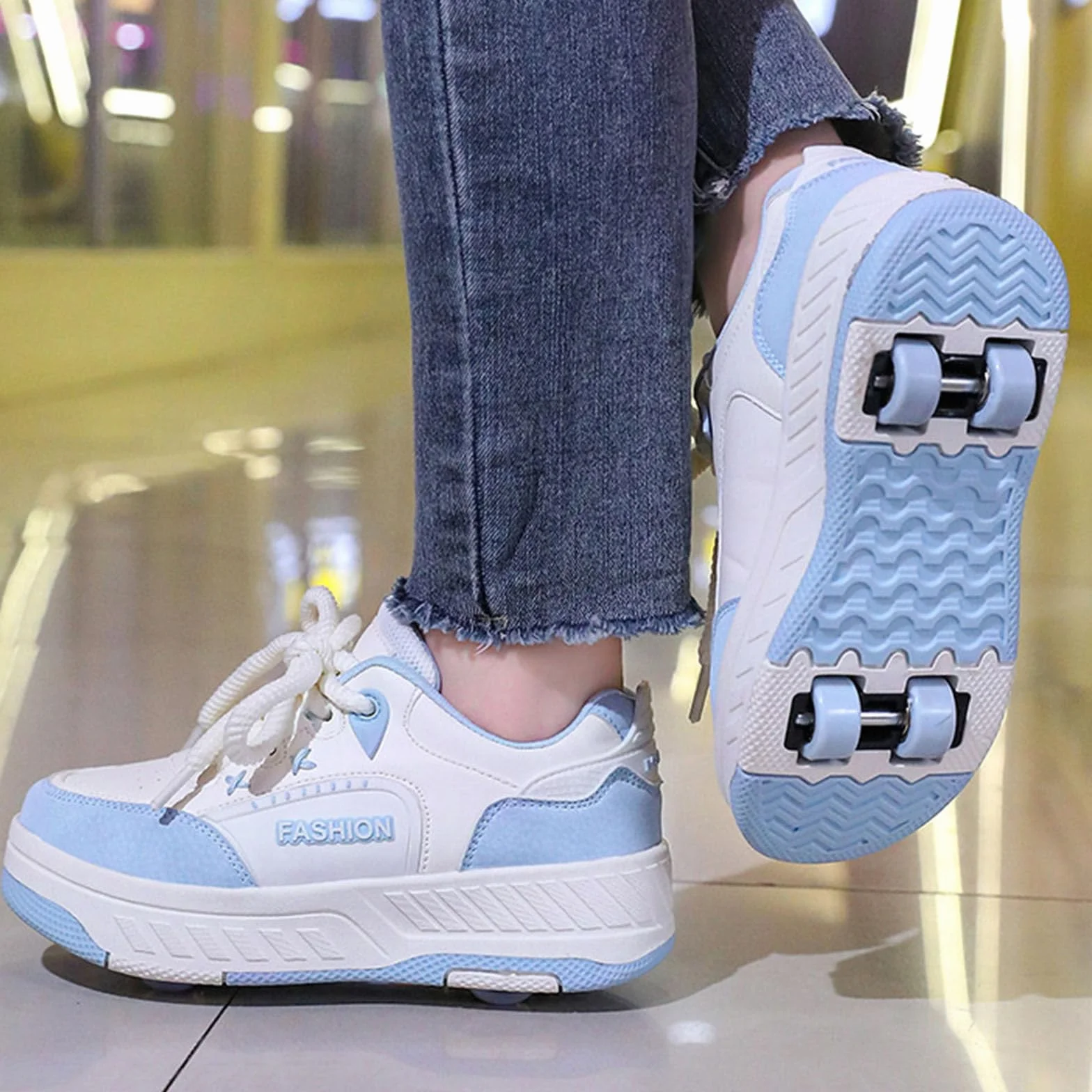 Surwin Chaussures Roulettes Enfant 2 en 1 Basket à roulettes Fille Garçon Sneakers Roller Skateboarding