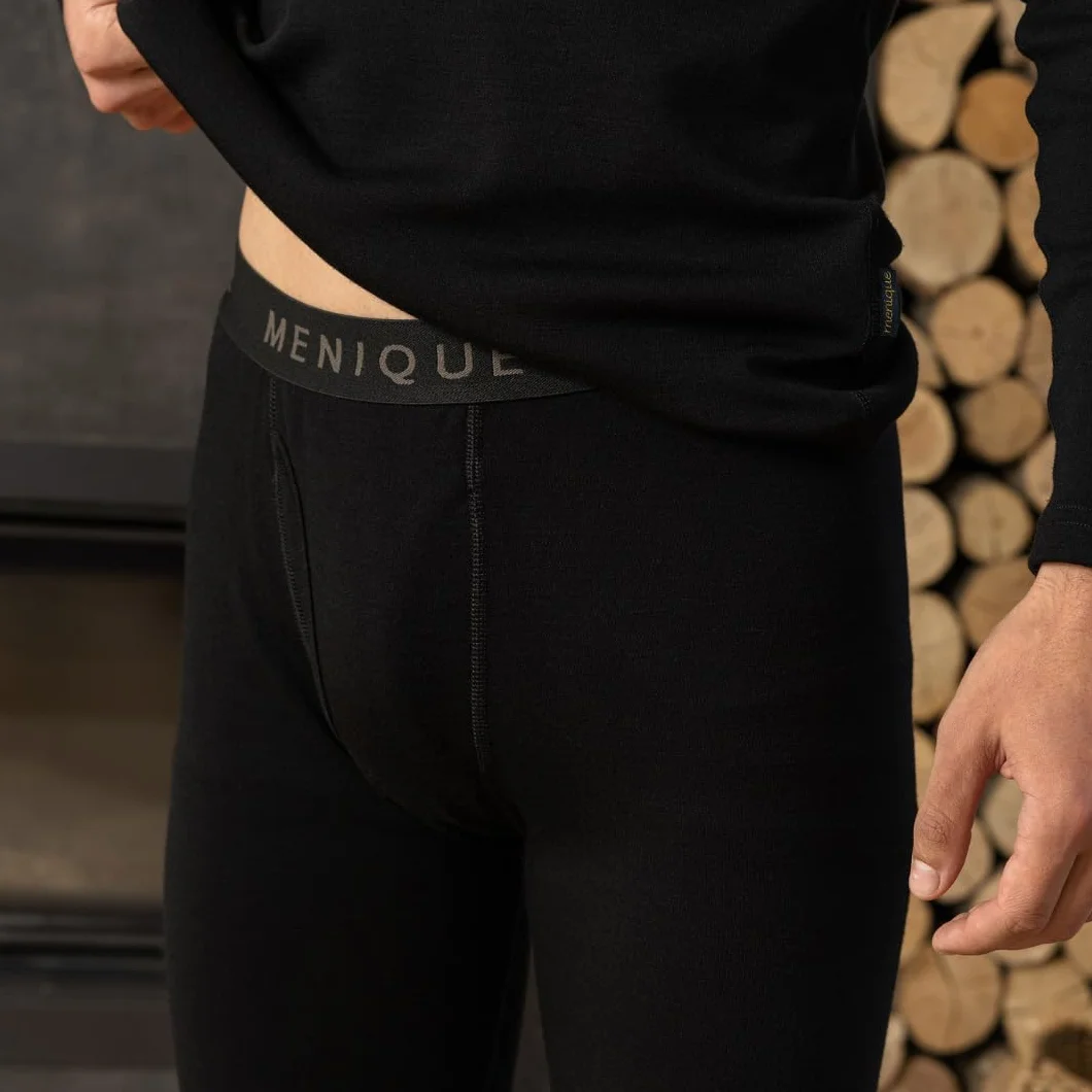 Menique Leggings de sport pour homme avec taille moyenne en mérinos - Noir - XX-Large