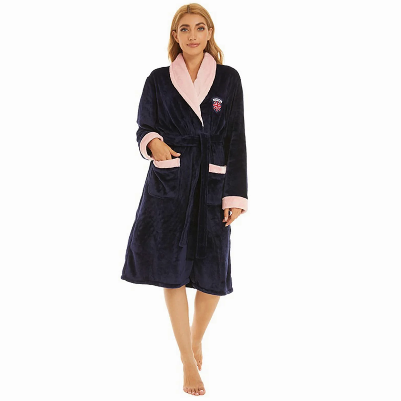 Robe de Chambre Femme, Peignoirs de Robe Chaude d'hiver en Flanelle, Confortables Vêtements de Nuit pour La Journée Froide (TYP-2,S)