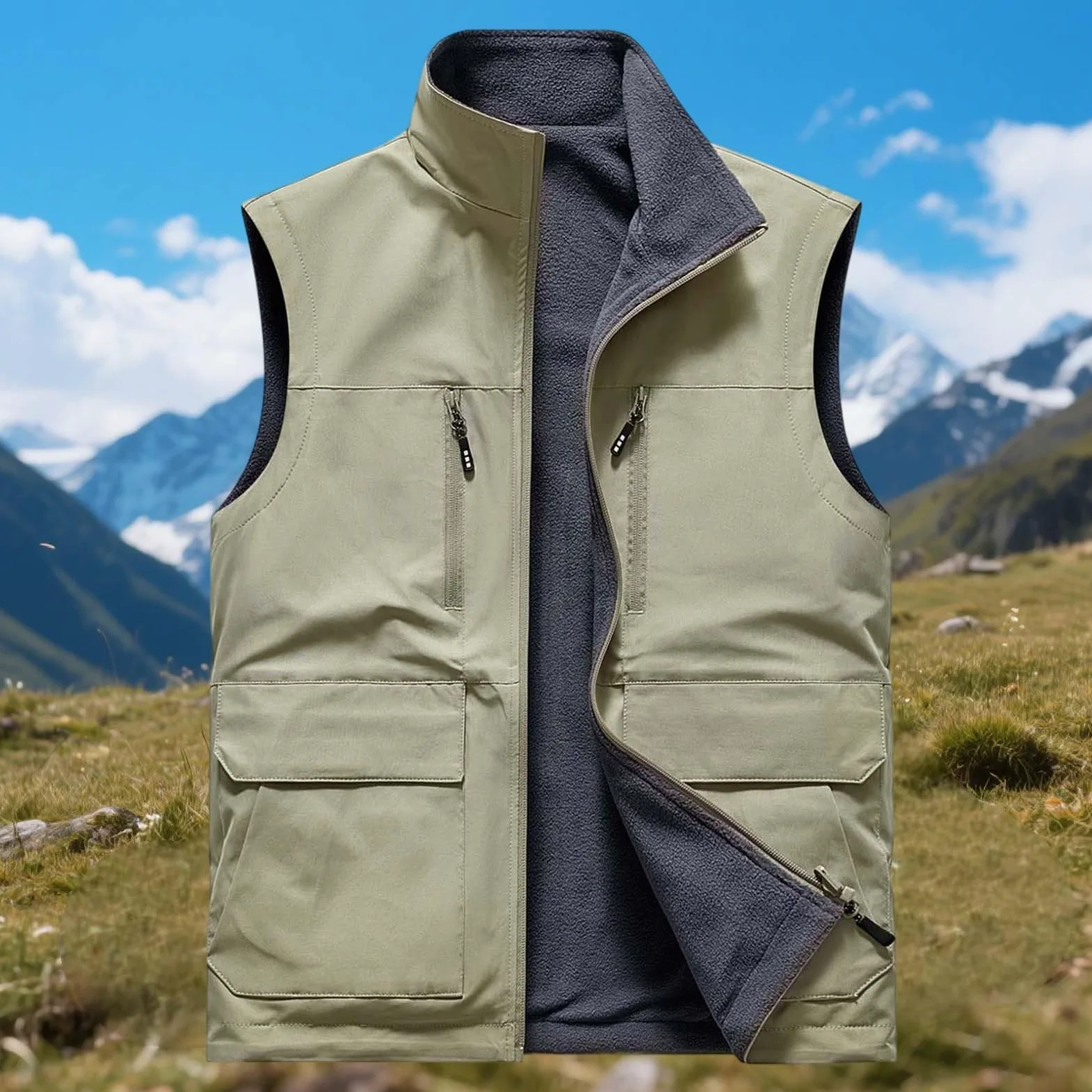 Gilet sans Manche Homme Veste De Chasse Vestes Sport Manteaux Femme Chantier Peche Polaire Manches Travail Blouson Multipoches Biker Long Gilets Randonnée Et Loisirs Plein Air pour Hommes en Jean