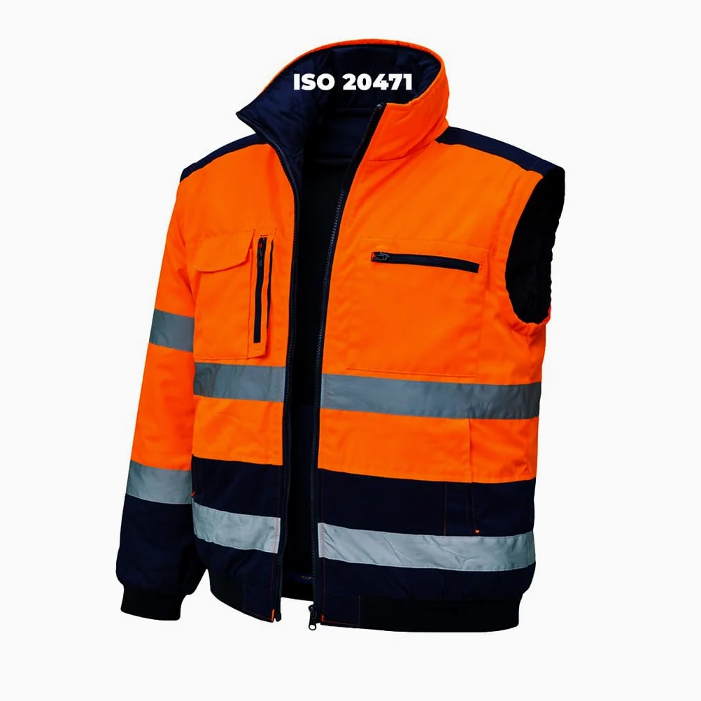 Veste Haute Visibilité Taille XL – Classe 3 ISO 20471 Matelassée | Bandes réfléchissantes buste et bras – Capuche repliable – Poches zippées – Coutures étanchéifiées – Chantier et entrepôt