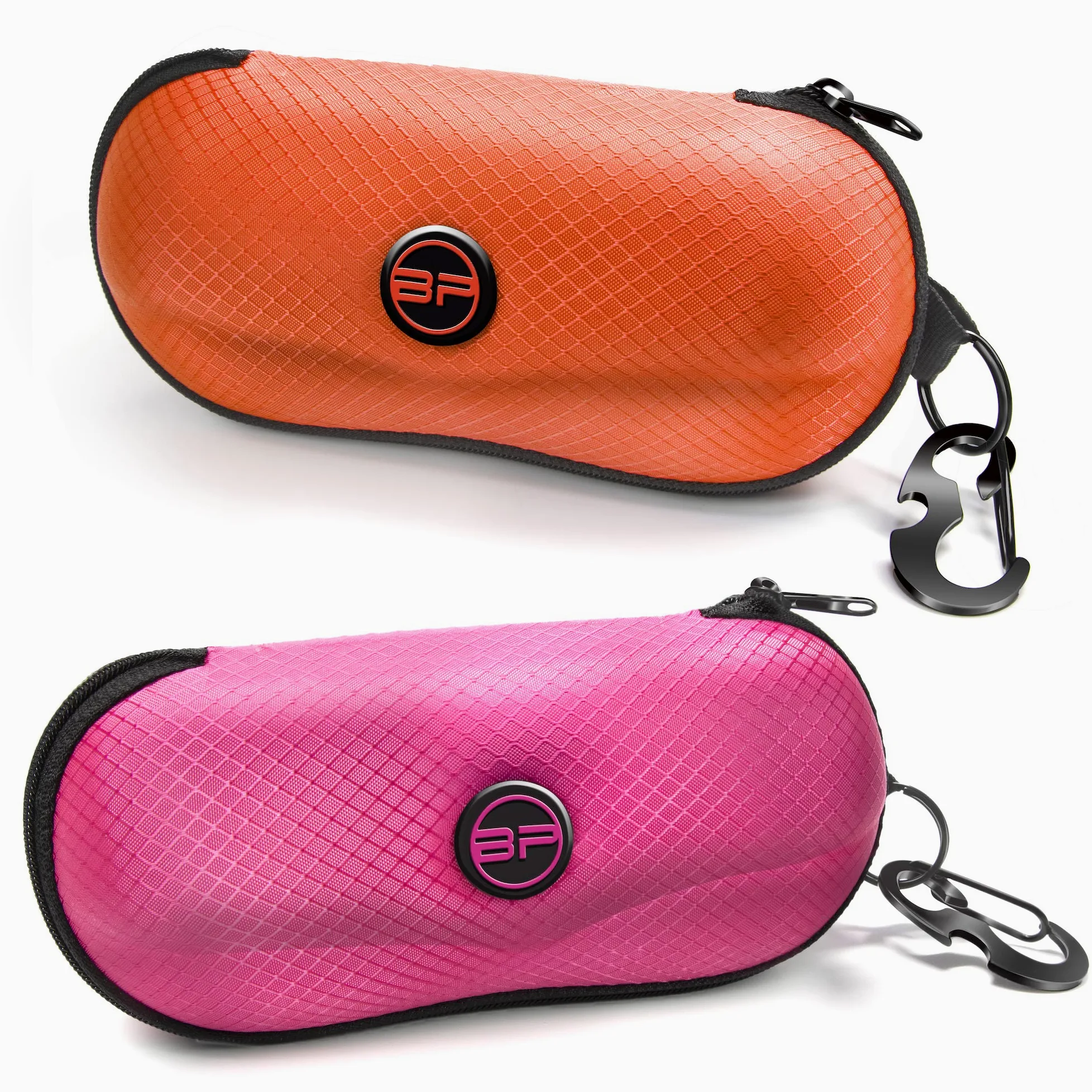 BLUPOND Étui à lunettes de soleil semi-rigide en EVA avec crochet de suspension en métal/clip ceinture, rangement pour lunettes de soleil (rose/orange)