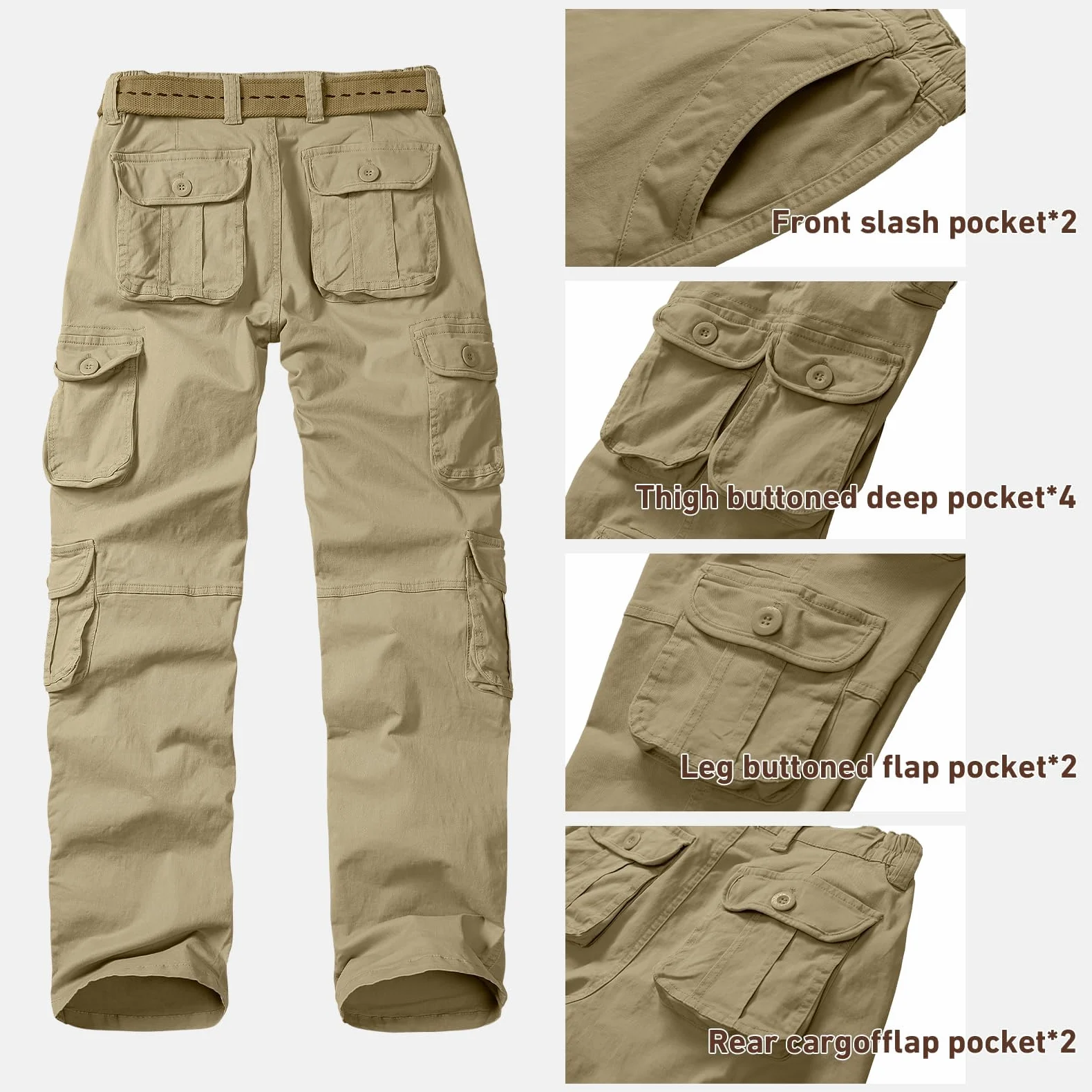 Pantalon cargo pour femme - Pantalon de travail - Pantalon d'extérieur stretch - Pantalon de randonnée - Pantalon d'été léger - Multi poches - Pantalon militaire - Coupe décontractée