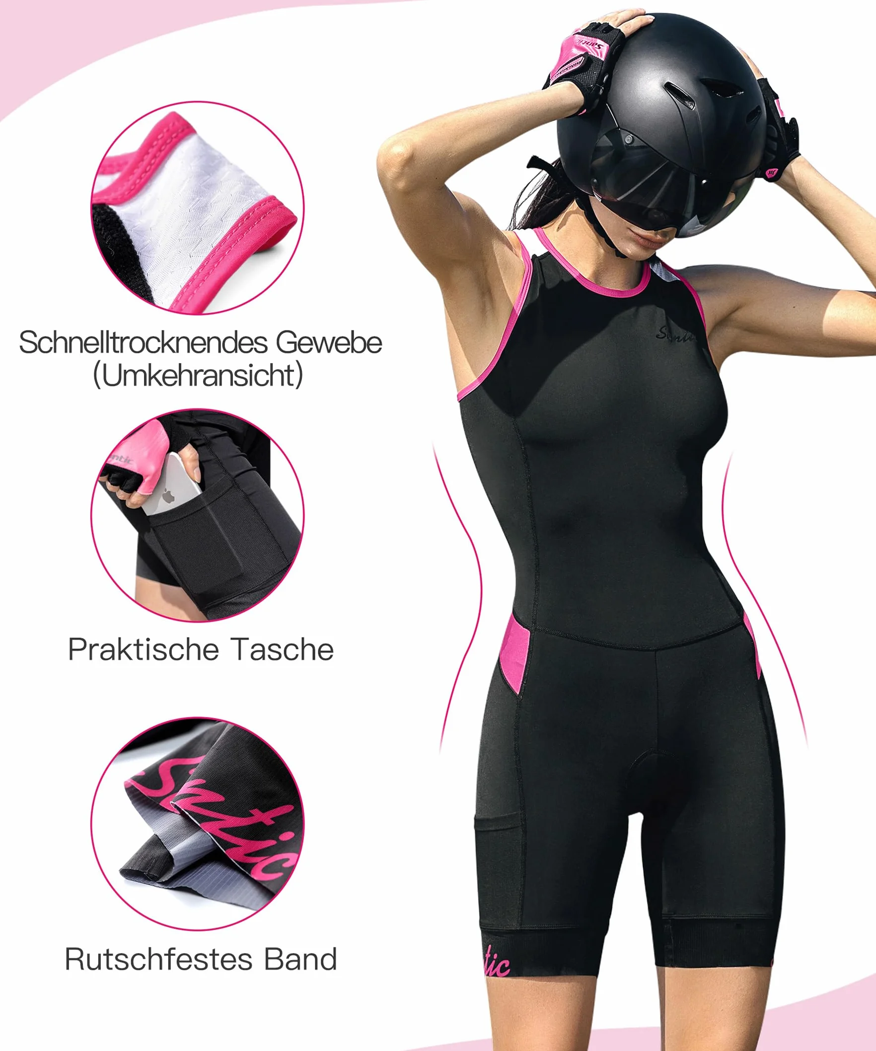 Santic Combinaison de triathlon pour femme - Sans manches - Rembourrée - Séchage rapide - Pour le cyclisme, la natation, la course à pied