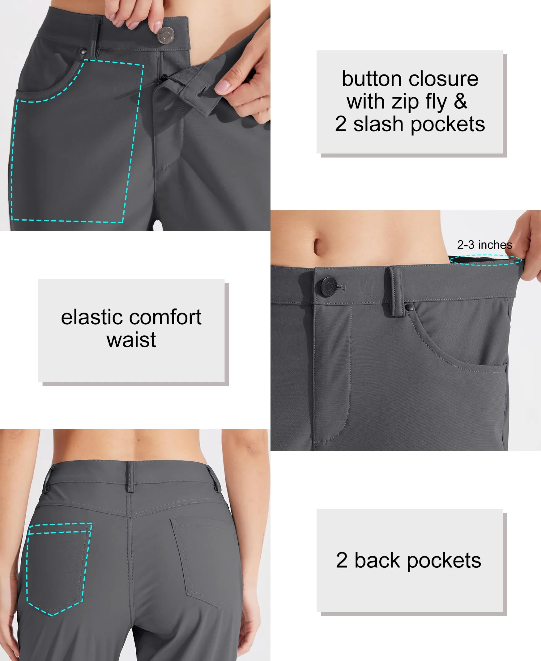 Libin Pantalon habillé pour femme 73,7 cm, 78,7 cm, extensible, jambe droite, pantalon de travail, pantalon de golf décontracté pour le bureau, le travail, le voyage, léger, gris foncé, 34