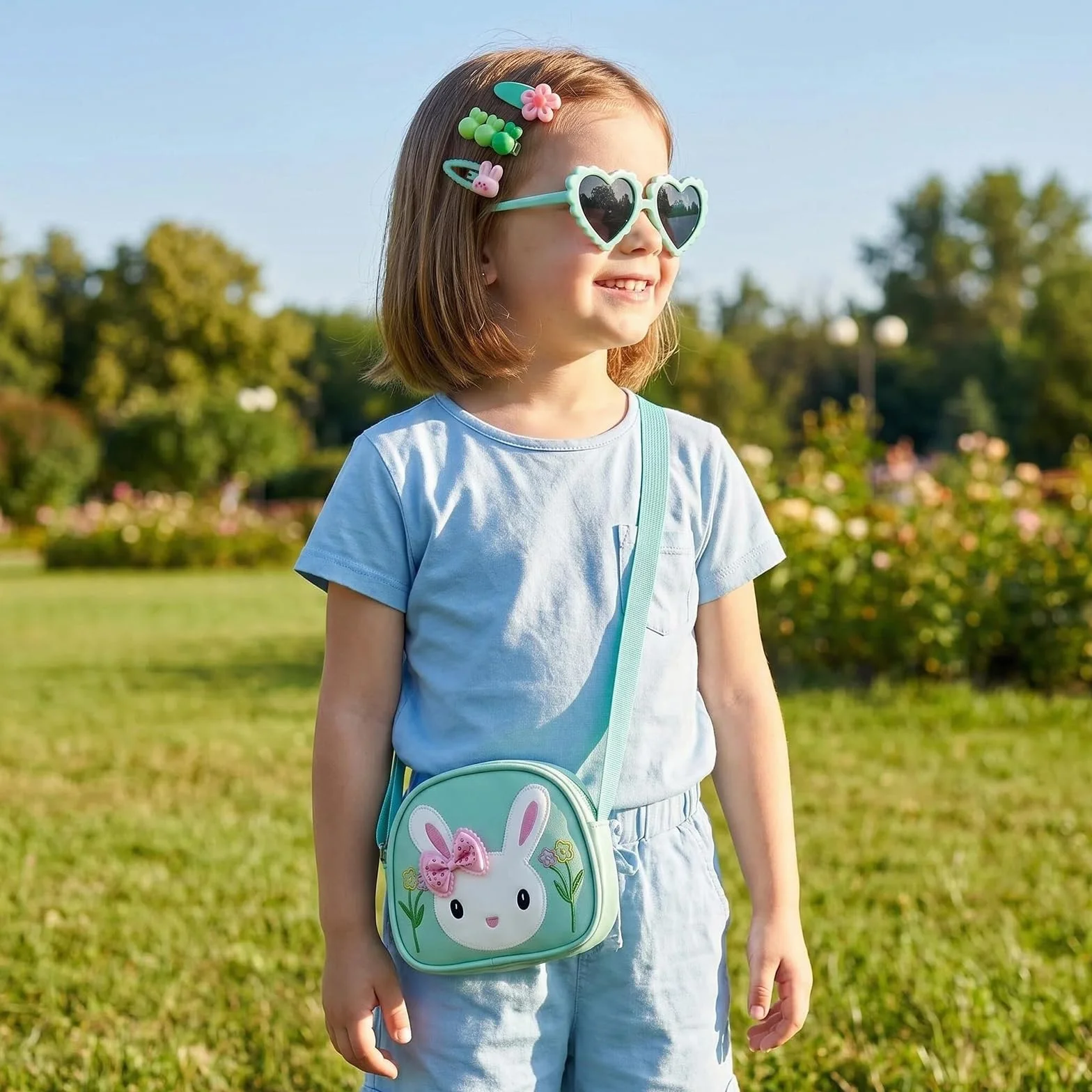 Sac à Main Fille, Sac Petite Fille, Sacs à Bandoulière pour Tout-Petits Filles avec Bretelles Réglables, Sacs a Main Petite Filles avec Lunettes de Soleil & Épingles à Cheveux