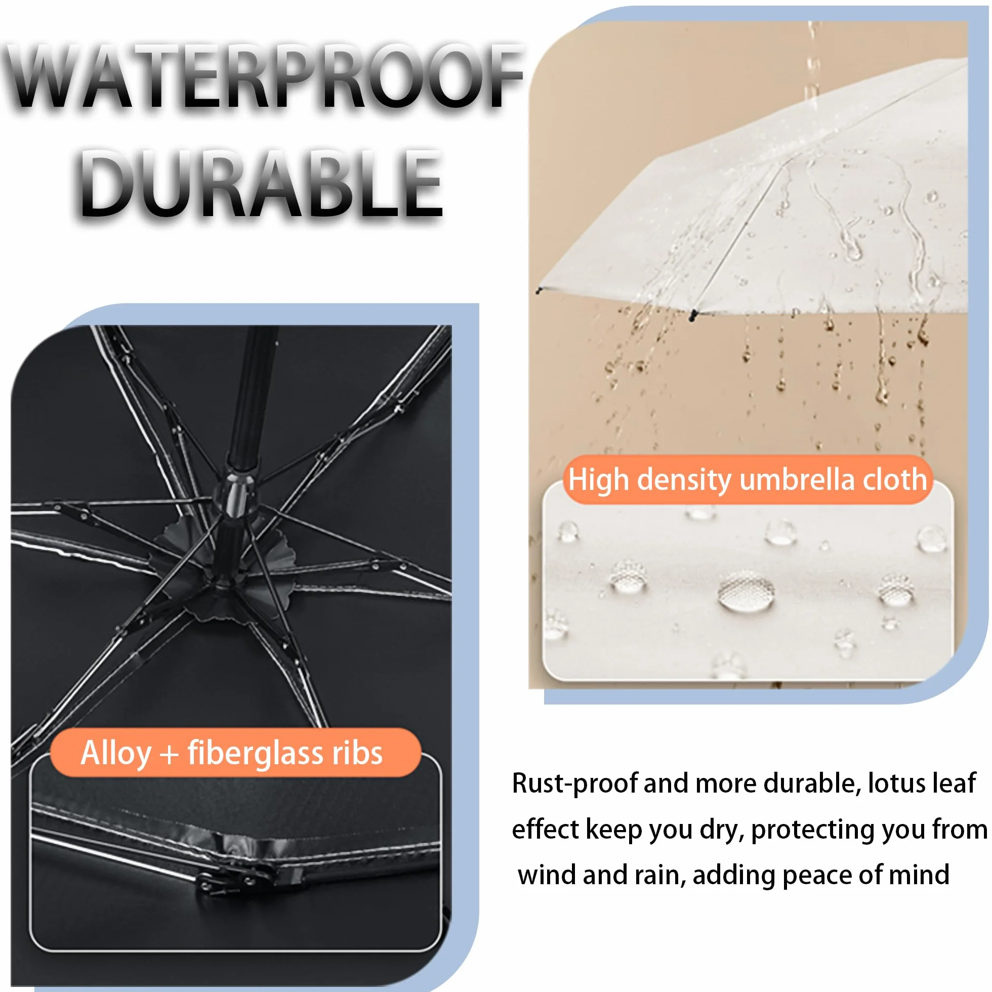 Mini Parapluie Pliant de Voyage Avec Poignée Mousqueton Pour Homme Femmes Enfant/6 Baleines/Compact Portable/Déperlant/Soleil Pluie/Poche/Revêtement en Téflon/Anti UV Protection/Ultra Léger