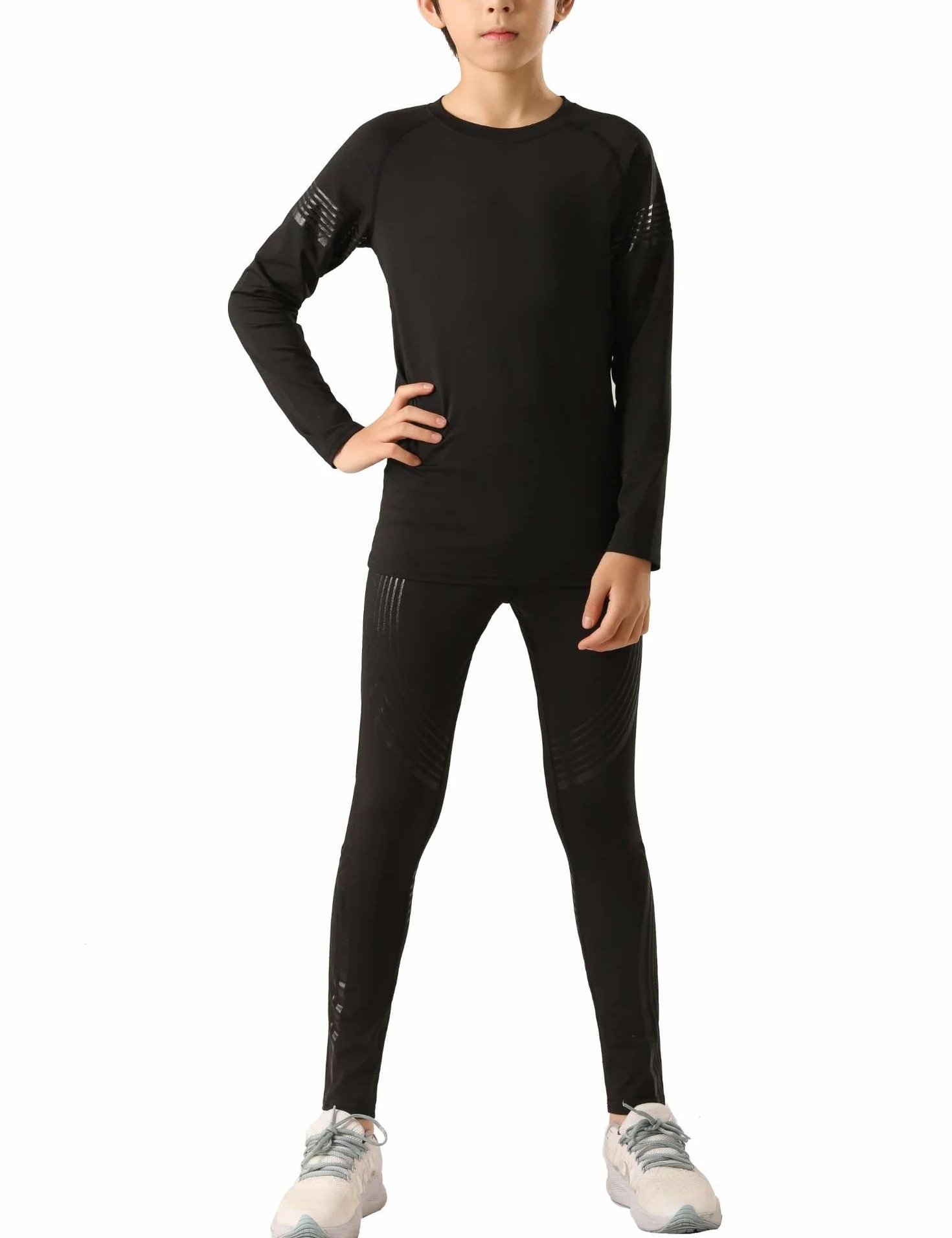 Echinodon Sous-vêtements de sport fonctionnels pour enfant - Ensemble t-shirt de compression + pantalon de compression - Sous-vêtements de compression pour l'entraînement, le ski, le cyclisme