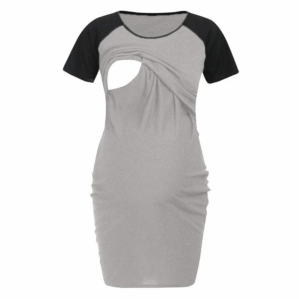 générique Robe de maternité pour Femmes Chemise de Nuit d'allaitement Chemise de Nuit d'allaitement vêtements de Nuit Jupe Tulle Maternité Grande Taille (Grey, S)