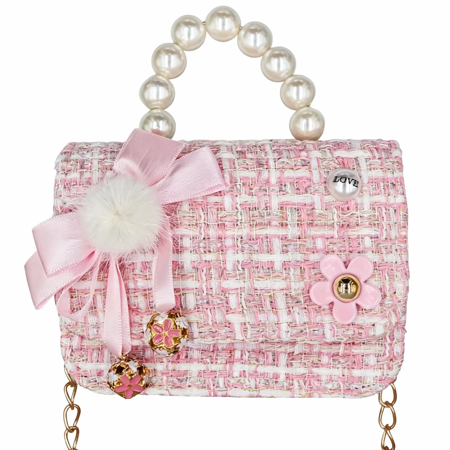 Sac a Main Petite Fille,Sac à Bandoulière pour Fille avec Nœud Décoratif | Mini Sac à Main avec Poignée Perles | Idée Cadeau Anniversaire pour Enfant 2-7 Ans