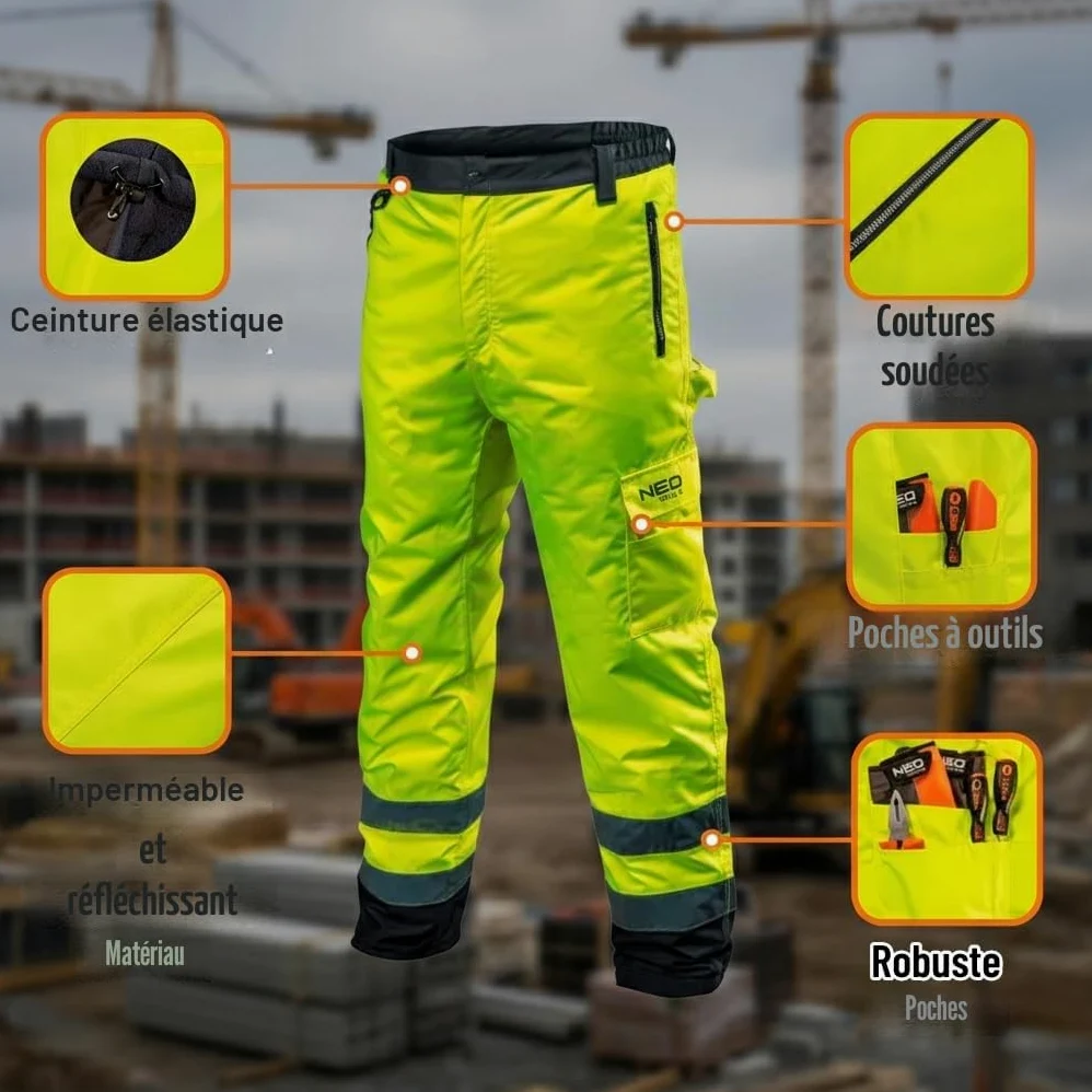 NEO TOOLS Veste de travail en polaire haute visibilité pour homme (taille S - XXL) (orange/jaune) | ou ensemble avec pantalon thermique imperméable | Veste chaude, confortable et légère, XL