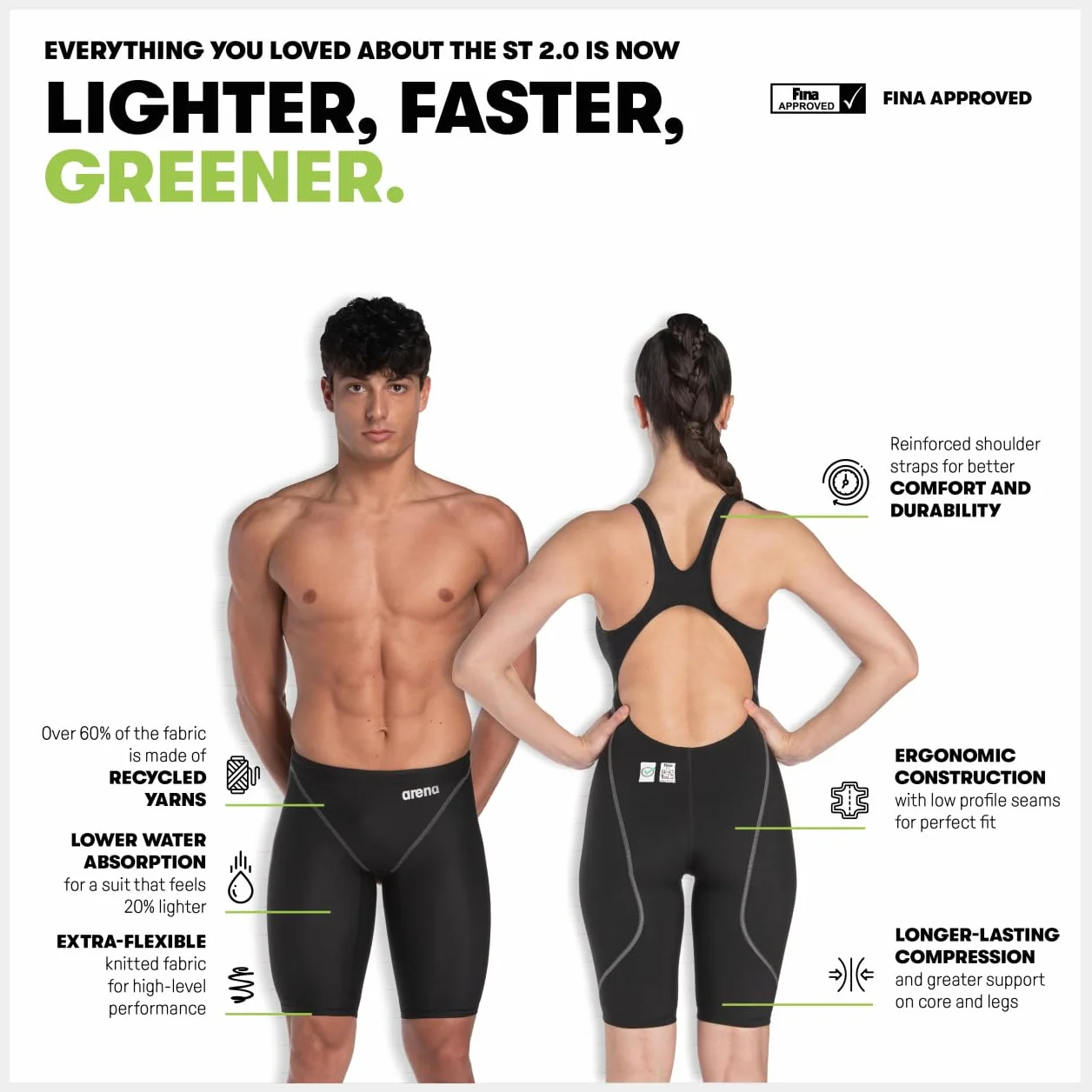 Arena Powerskin ST Next Maillot de Bain une Pièce Garçon Approuvé FINA Tissu Recyclé Doublé