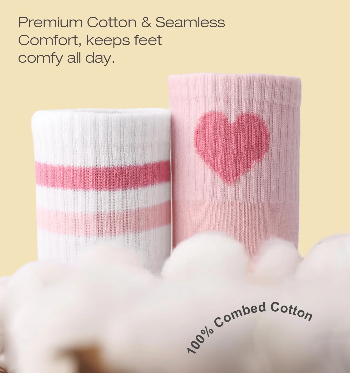 DRESHOW Chaussettes Enfant Fille Chaussettes de Sport Fille Avec Cœurs Rayés 4 Paires Pour Enfants 4-10 Ans