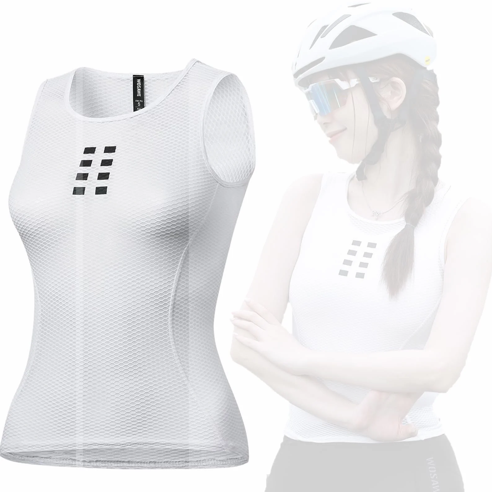 Gilet Cyclisme Femme sans Manches - Couche Base Séchage Rapide - Vêtement Jersey Haute élasticité - Blanc L