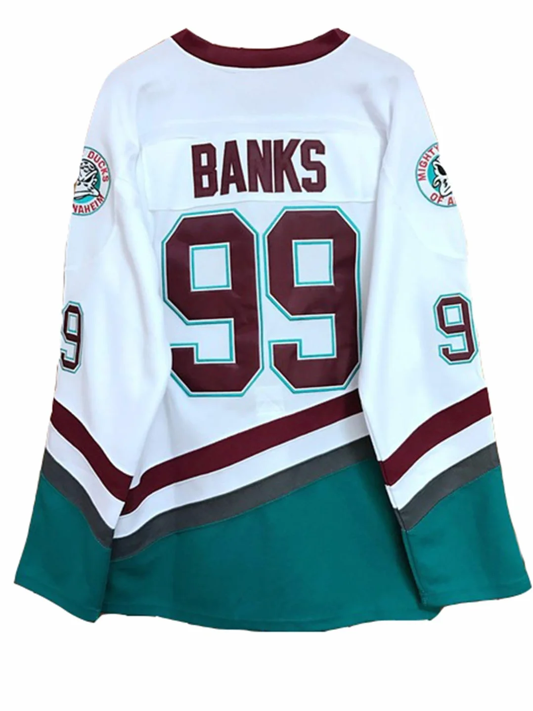 Adam Banks Maillot de Hockey sur Glace Mighty Ducks # 99 Maillot de Hockey Jersey de Lettres Cousues Blanches Chiffres S-XXXL