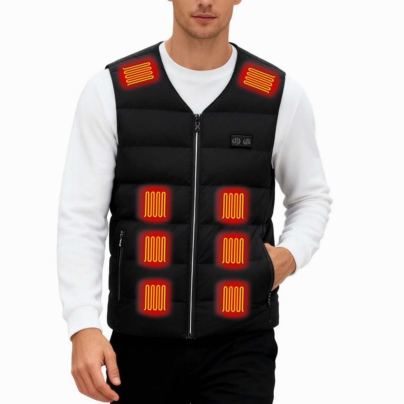 Gilet chauffant pour vêtements d'hiver chauds, sous-vêtement thermique avec batterie rechargeable pour activités extérieures par temps froid.