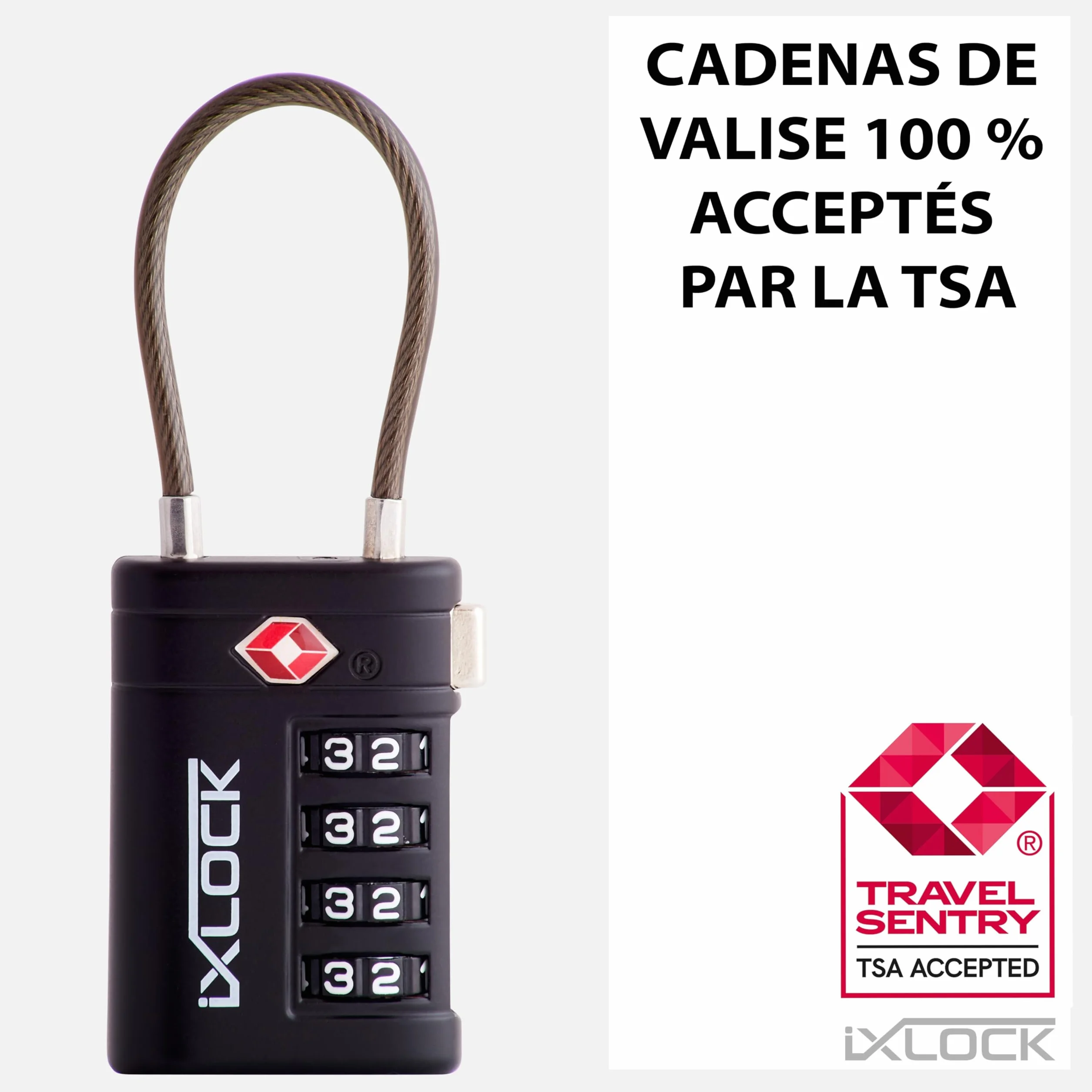 iXLOCK Cadenas Cable TSA Valise 4 Chiffres Antivol Bagages 2 Noir